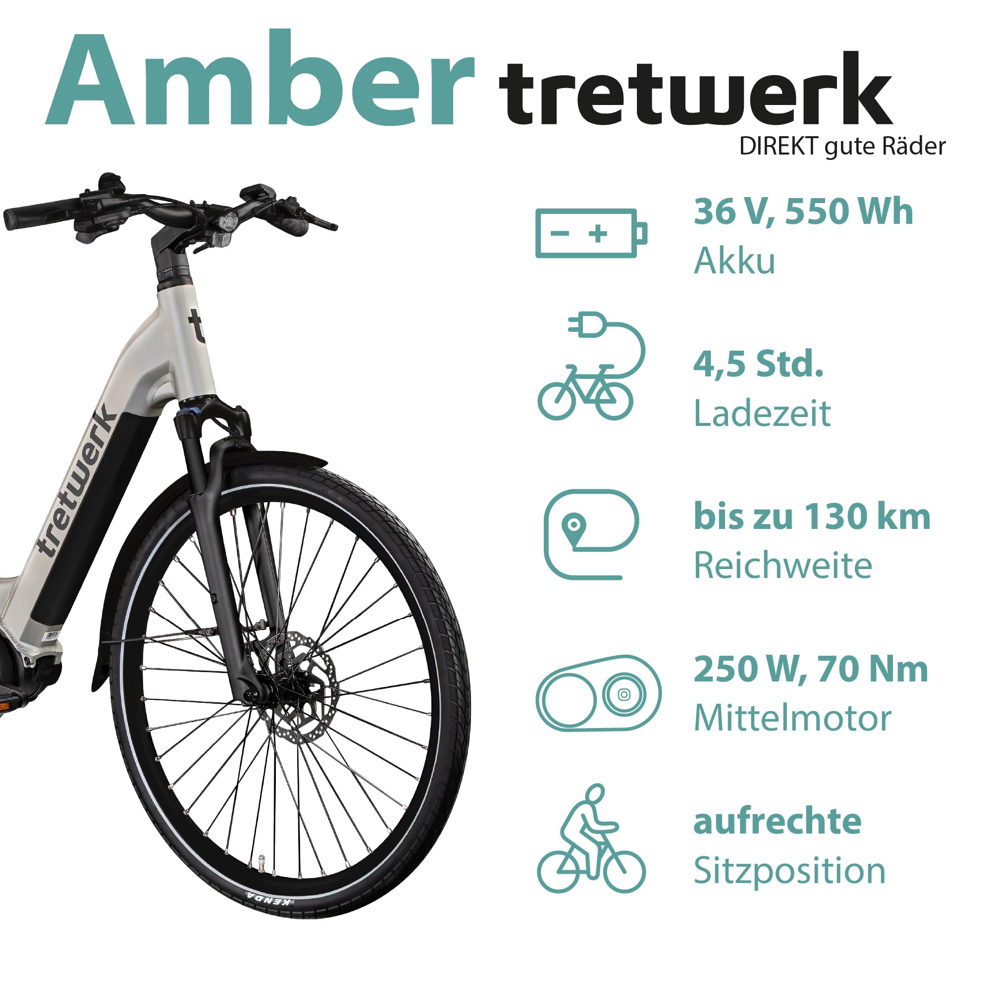 TRETWERK 28 Zoll E-Bike Damen Fahrrad Trekkingbike - Amber - Pedelec Damenfahrrad mit 8 Gang Schaltung - Elektrofahrrad Mittelmotor