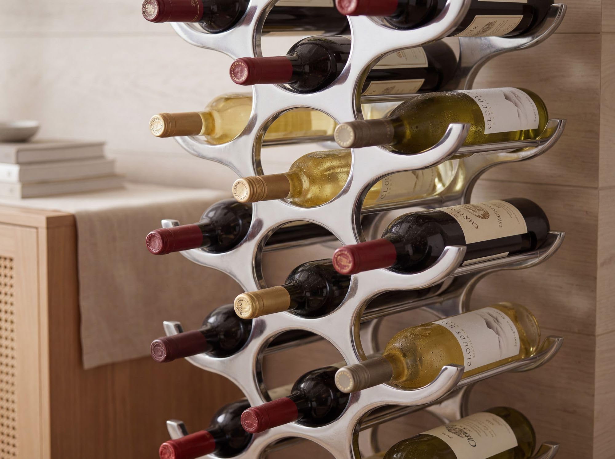 FineBuy Mensole per Vino Metallo 31x98x14 cm Argento | Portabottiglie per il vino per 27 bottiglie | Scaffale Cucina | Design Porta Bottiglie Mensola