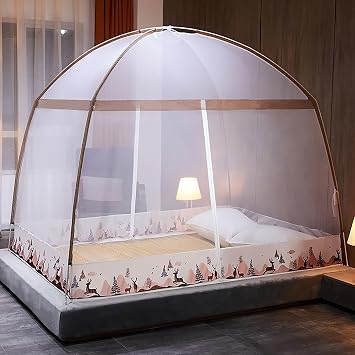 Mosquito Net, Bed Mosquito Net, Camping Mosquito Net, Modern Simple Striped Double-Door Foldable Pop-Up Yurt Mosquito Net with Bottom, Suitable for Travel and Camping,/E/150 * 200Cm