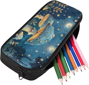 Blue Mushroom 3Pcs Girls Backpack for School with Lunch Bag Pen Bag Set School Backpack Kids Backpack for Boys Girls Portable Lunch Bag Multifunctional Pencil Case