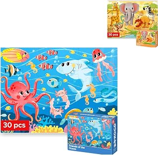 QUOKKA Ocean & Safari Puzzle Bundle | 30-piece puzzles, Ocean animals, Safari animals, Educational