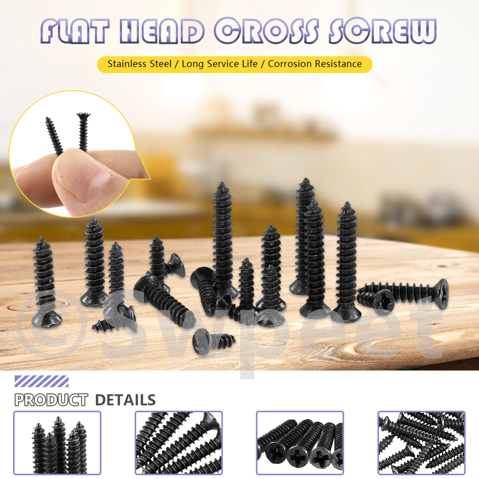 Swpeet 1295Pcs Small Wood Screws Assortment – M2 To M2.6, 6 Sizes, 4 Colors, Self Tapping
