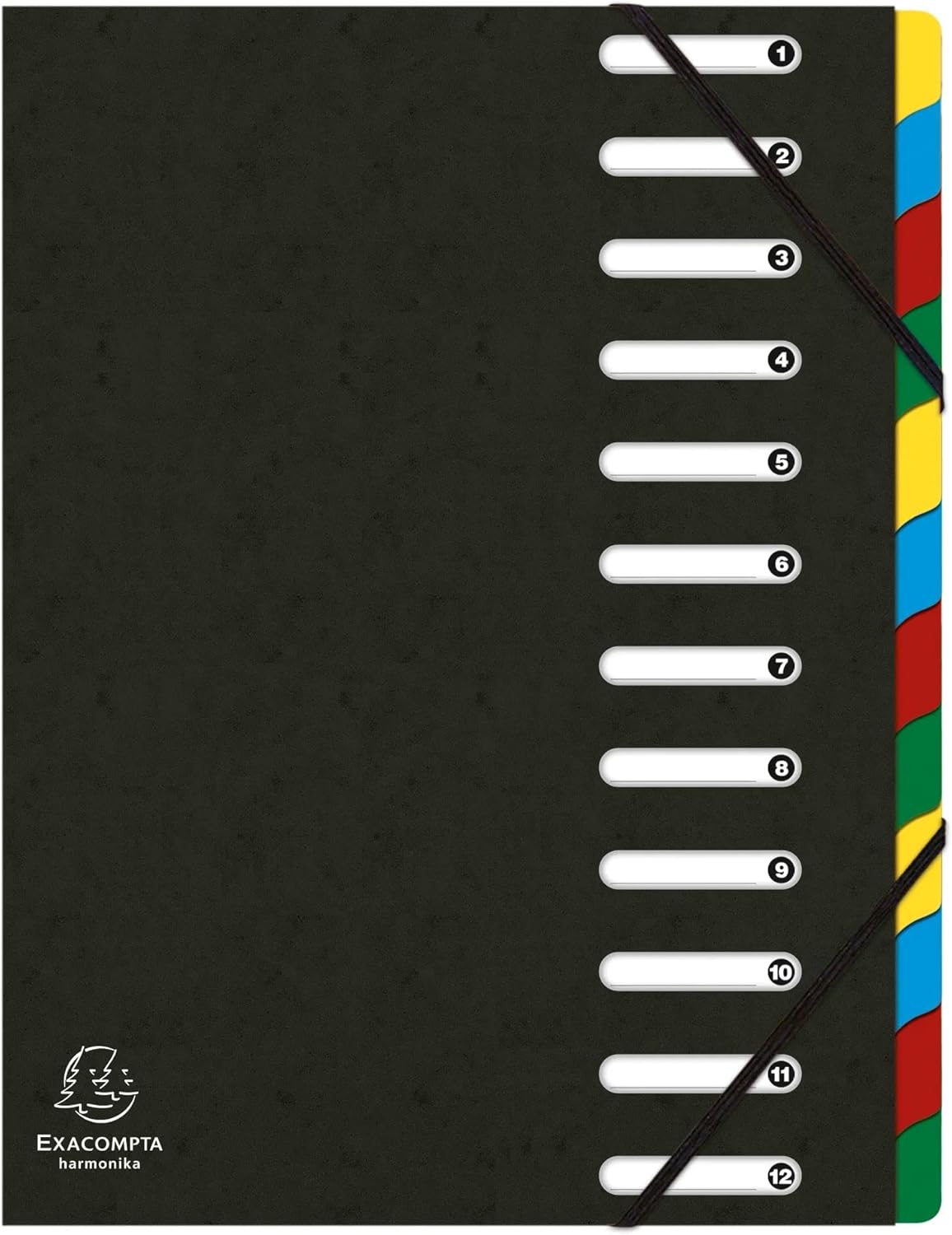 Exacompta - Ref 55121E - Box of 6 HARMONIKA File Boxes - with Elastic Bands and Cut-Out Windows - Glossy Card Cover - Expandable Back - 12 compartments - for A4 - Size 24,5 x 32 cm - Black