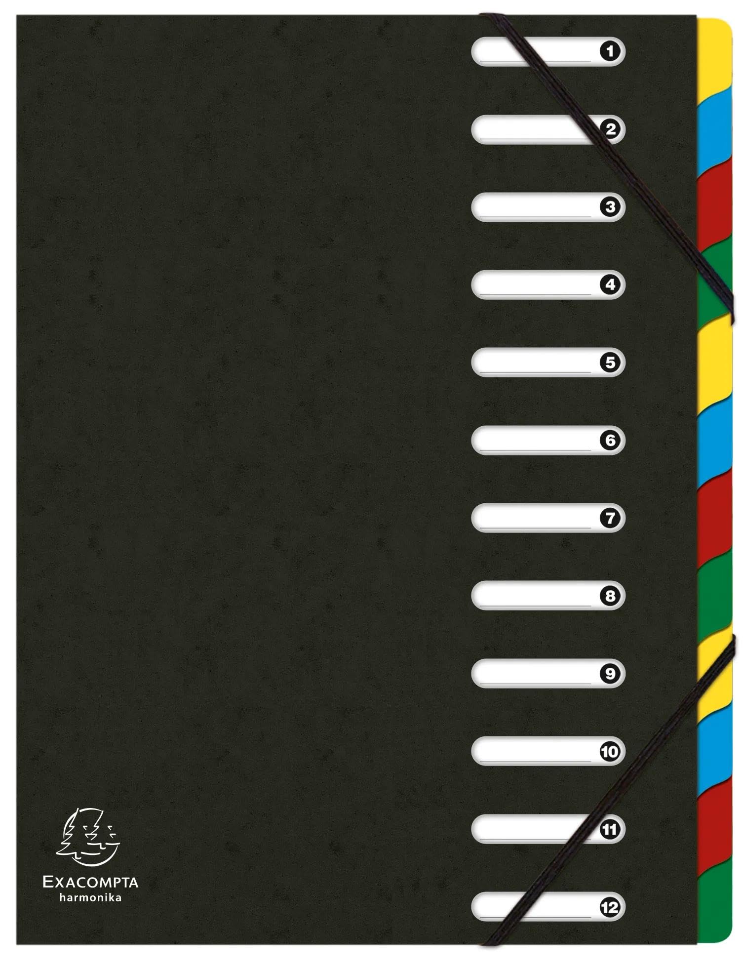 Exacompta - Ref 55121E - Box of 6 HARMONIKA File Boxes - with Elastic Bands and Cut-Out Windows - Glossy Card Cover - Expandable Back - 12 compartments - for A4 - Size 24,5 x 32 cm - Black
