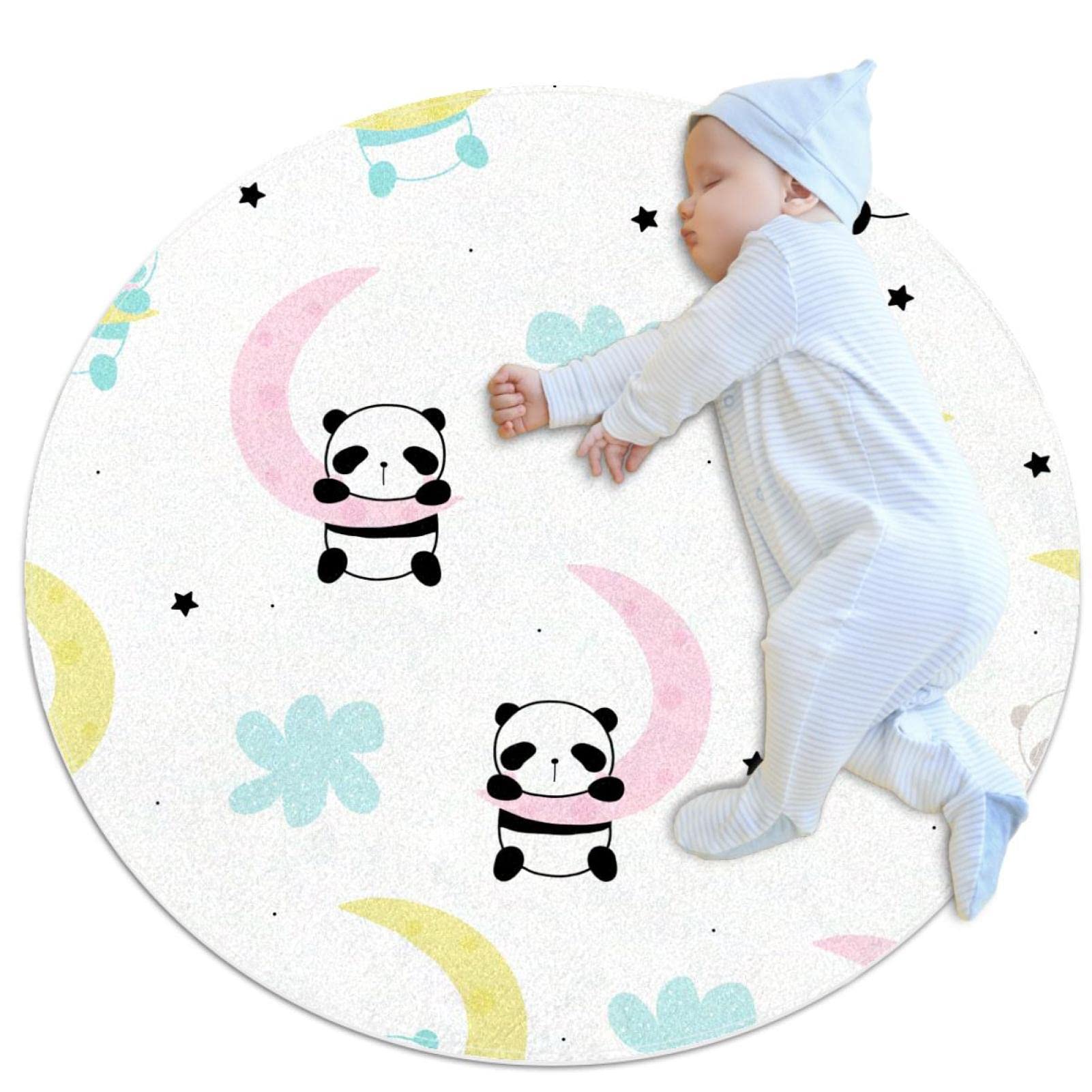 Tapis moderne antidérapant panda lune 80x80 cm tapis de sol circulaire rond