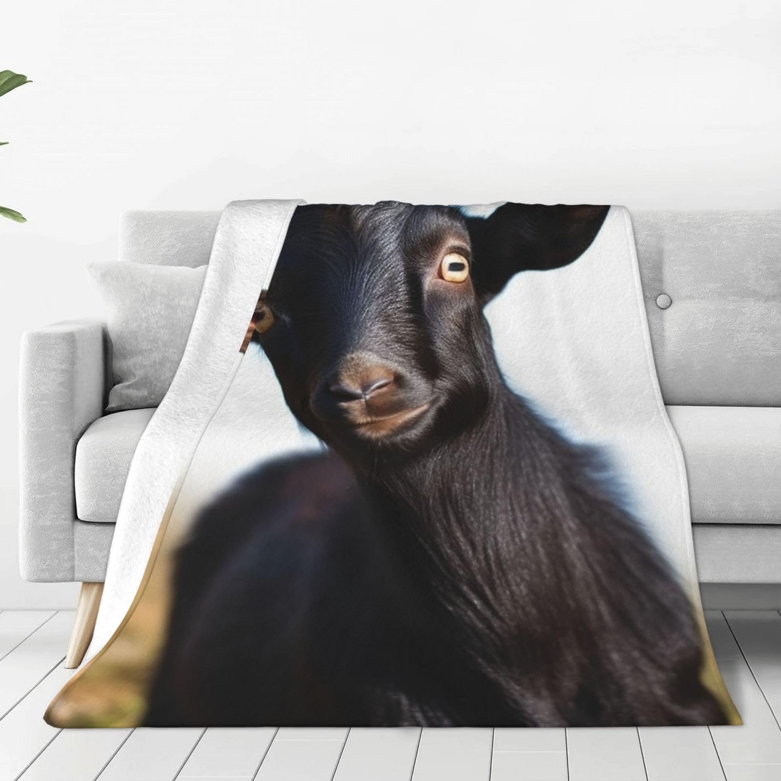 KLOPH Cute Black Goat Animal Throw Blanket 80"x60" Flannel Fluffy Warm Blanket for Couch, Reversible Plush Blankets for Bed, Comfy Fuzzy Blanket for Sofa, Plush Lightweight-Blankets for All Season