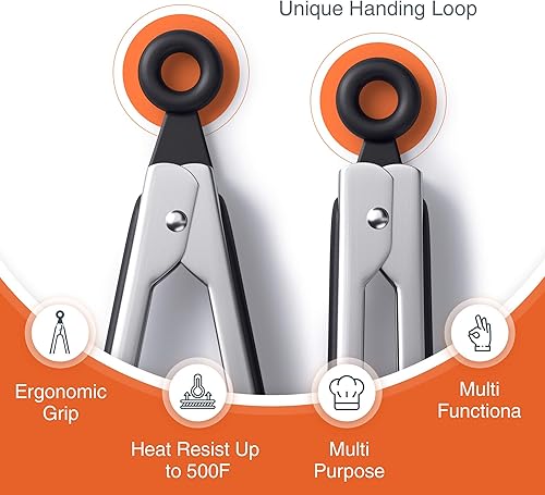Miniatura 4 de Pinzas de cocina Tribal Cooking con puntas de silicona - Pinzas de acero inoxidable para cocinar - Pinzas de 9" y 12" con agarre antideslizante de