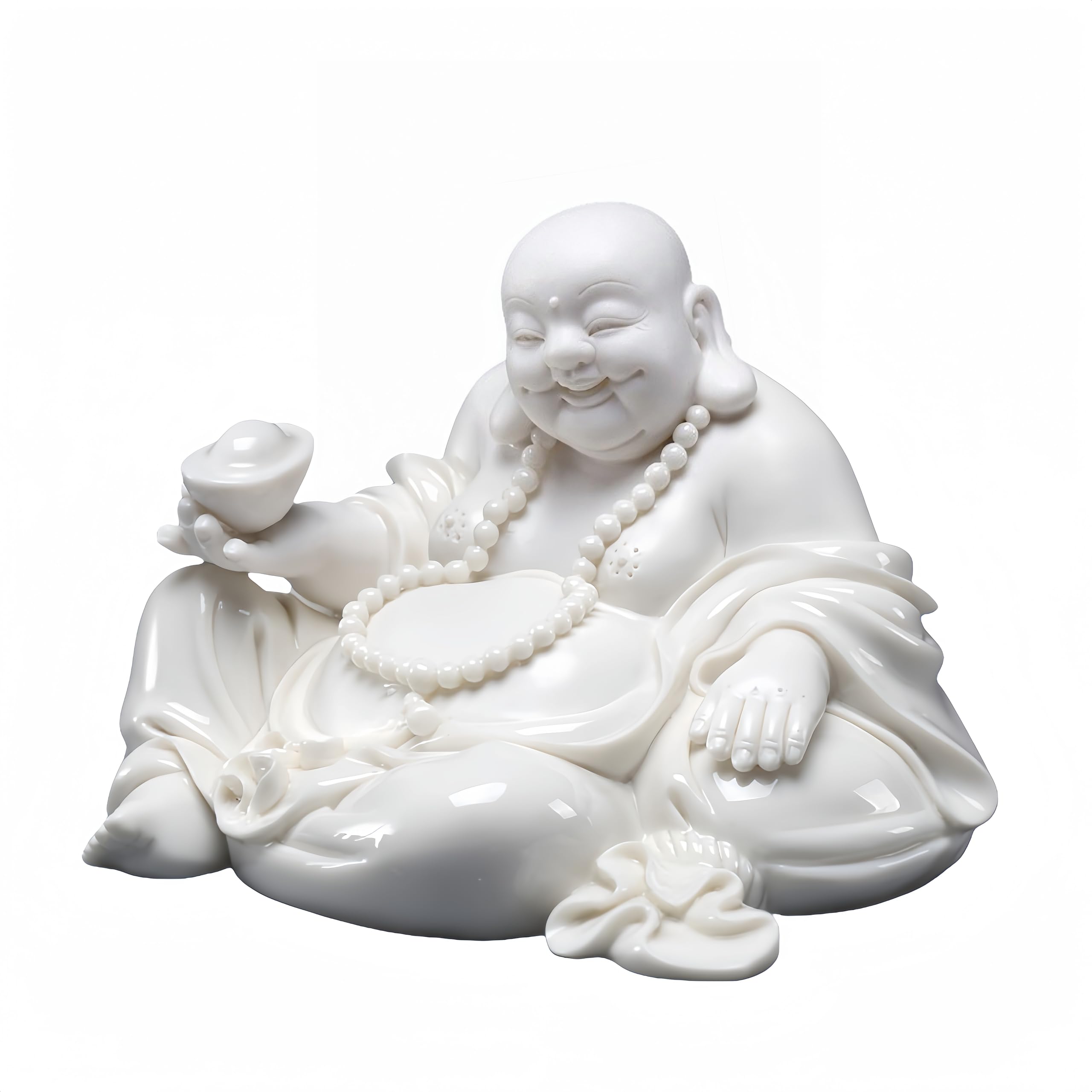 Fengshui-Caishen White Ceramic Laughing Buddha Statues - Meditating Sitting Buddha Figurine, Handmade Buddah, Buda, Budda,Buddha Statue Indoor,Buddha Statue Outdoor,Buddha Statues For Home,Buddha Decor,Buddhas,Buddha Gifts
