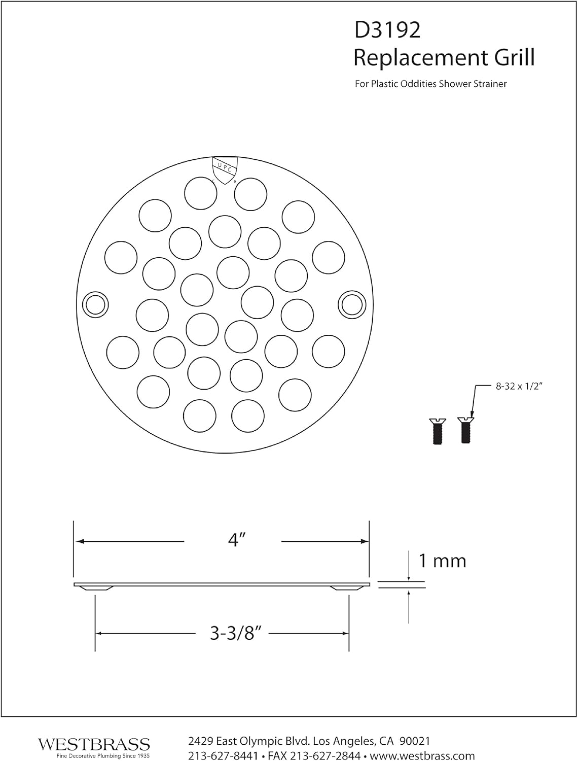 Westbrass D3192-12 4" OD Brass Shower Strainer Grid Drain Cover, 1-Pack, Oil Rubbed Bronze : Home & Kitchen