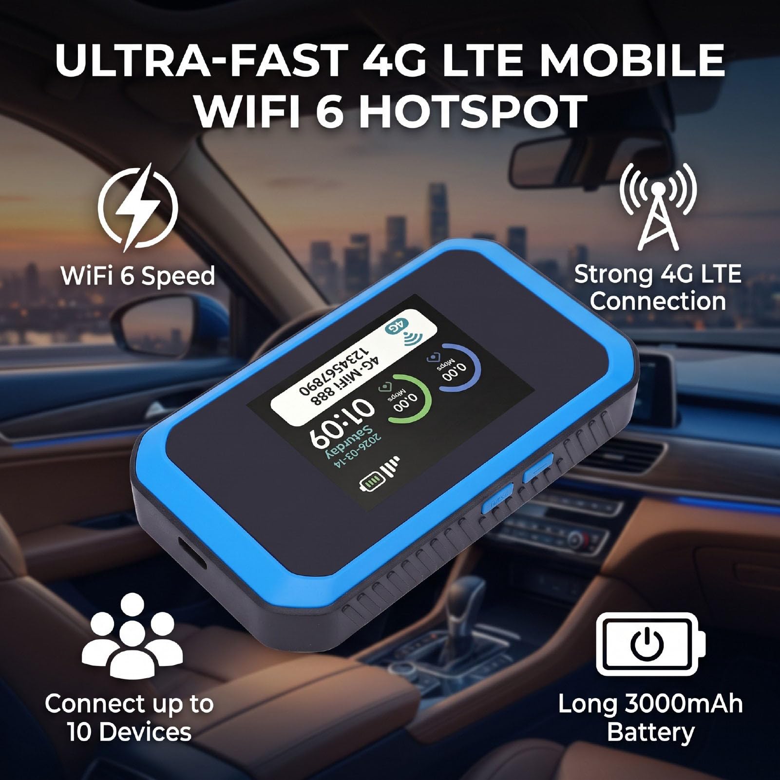 Tangxi El Enrutador Móvil 3000mAh de los Apuroses de 4G LTE WiFi6 Se Dobla