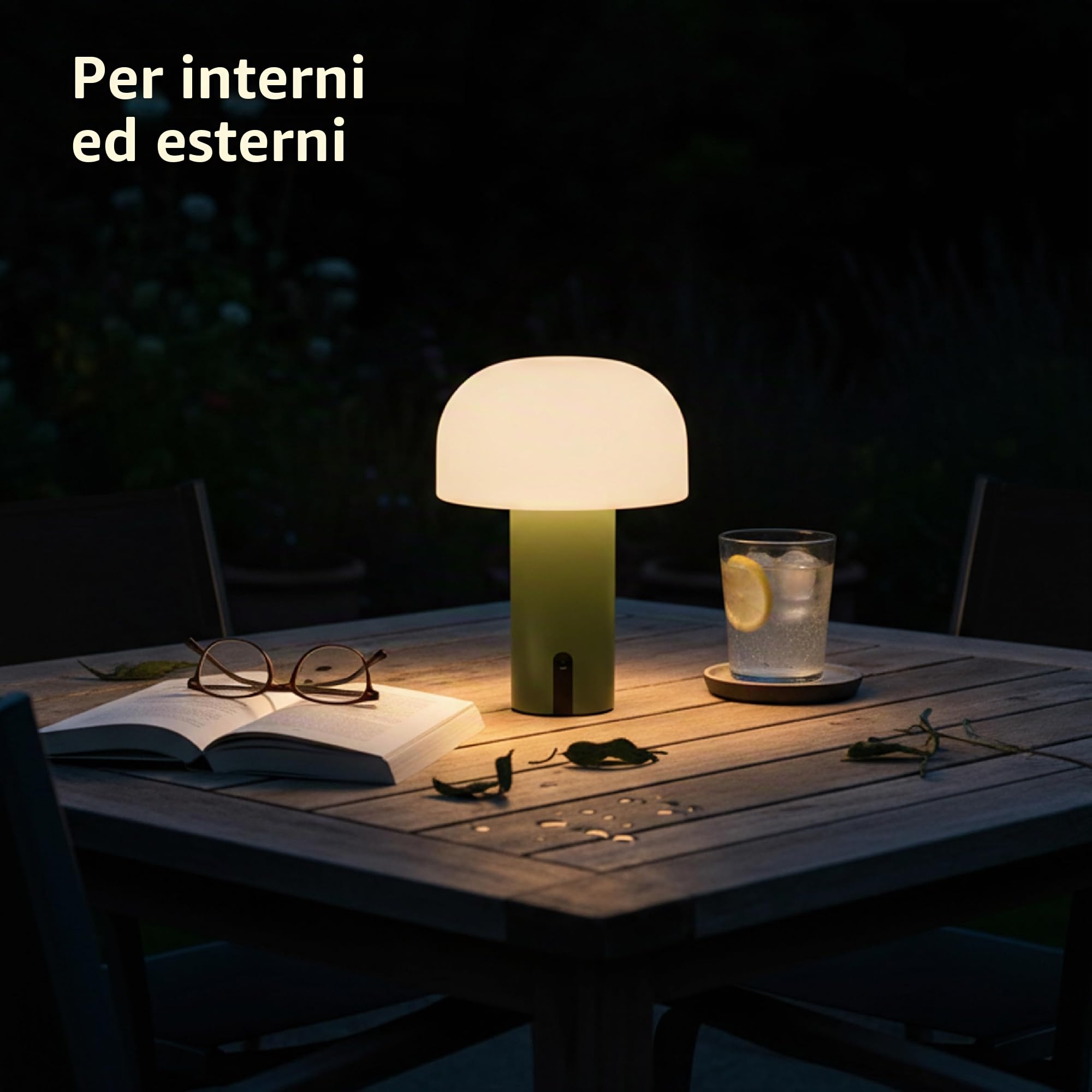 Baroni Home Set 2 Lampade LED Senza Fili – Design a Fungo, Dimmer Touch, Ricaricabile USB-C, Luce Calda 3000K, Impermeabile per Interni ed Esterni, Metallo Verniciato, Altezza 22 cm Verde, 2 Pezzi