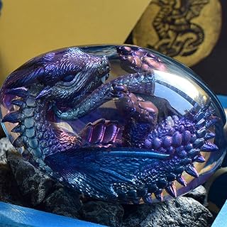 Lava Dragon Egg Ornaments, Crystal Transparent Resin Dragon Egg,Handmade Sculpture Fire Pocket Dragon Souvenir for Desktop Ornaments Exquisite Unique Gift(Purple)