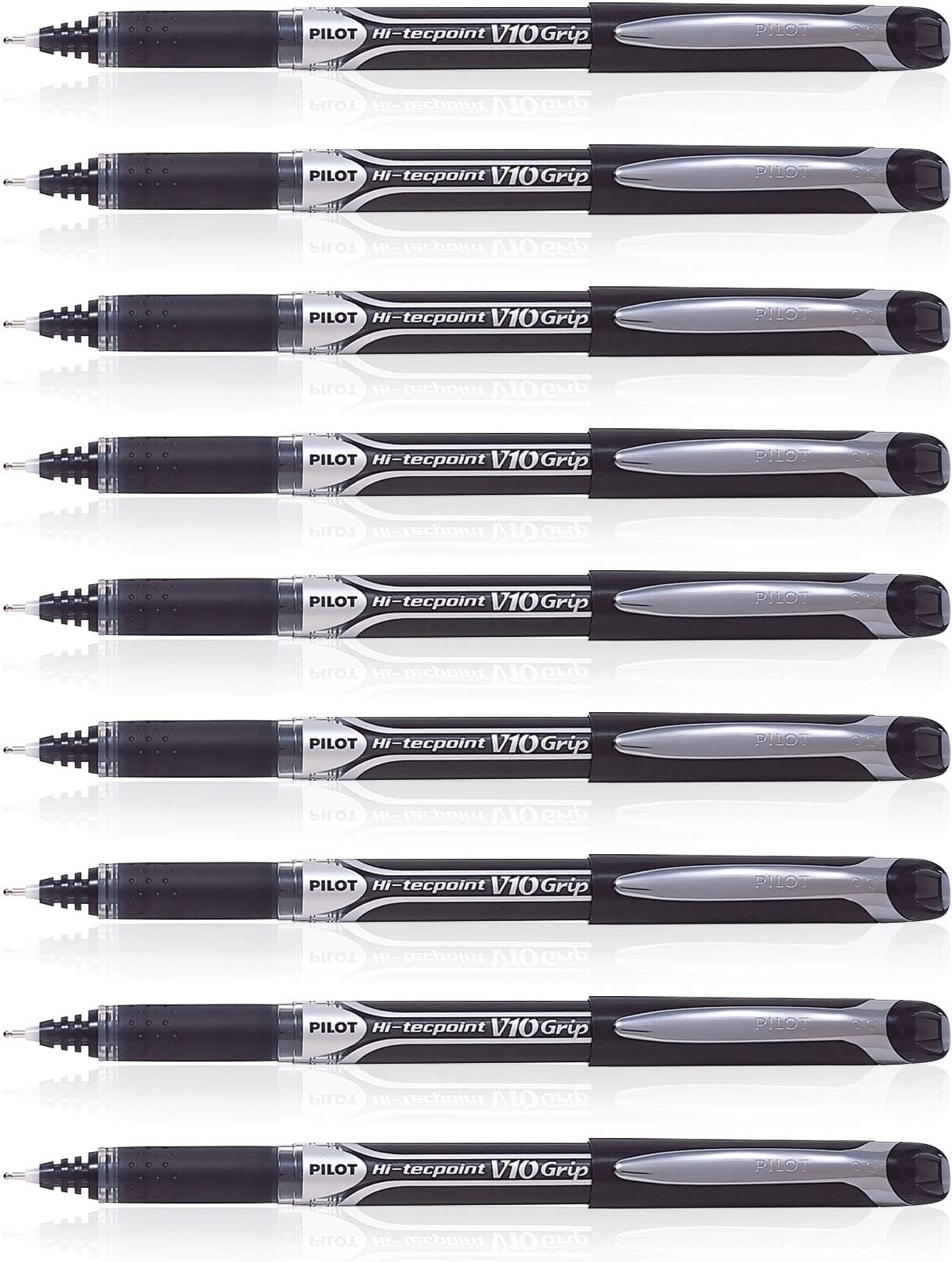 Pilot 019589 Hi-Tecpoint V10 Grip Pen (Black - Pack of 9)