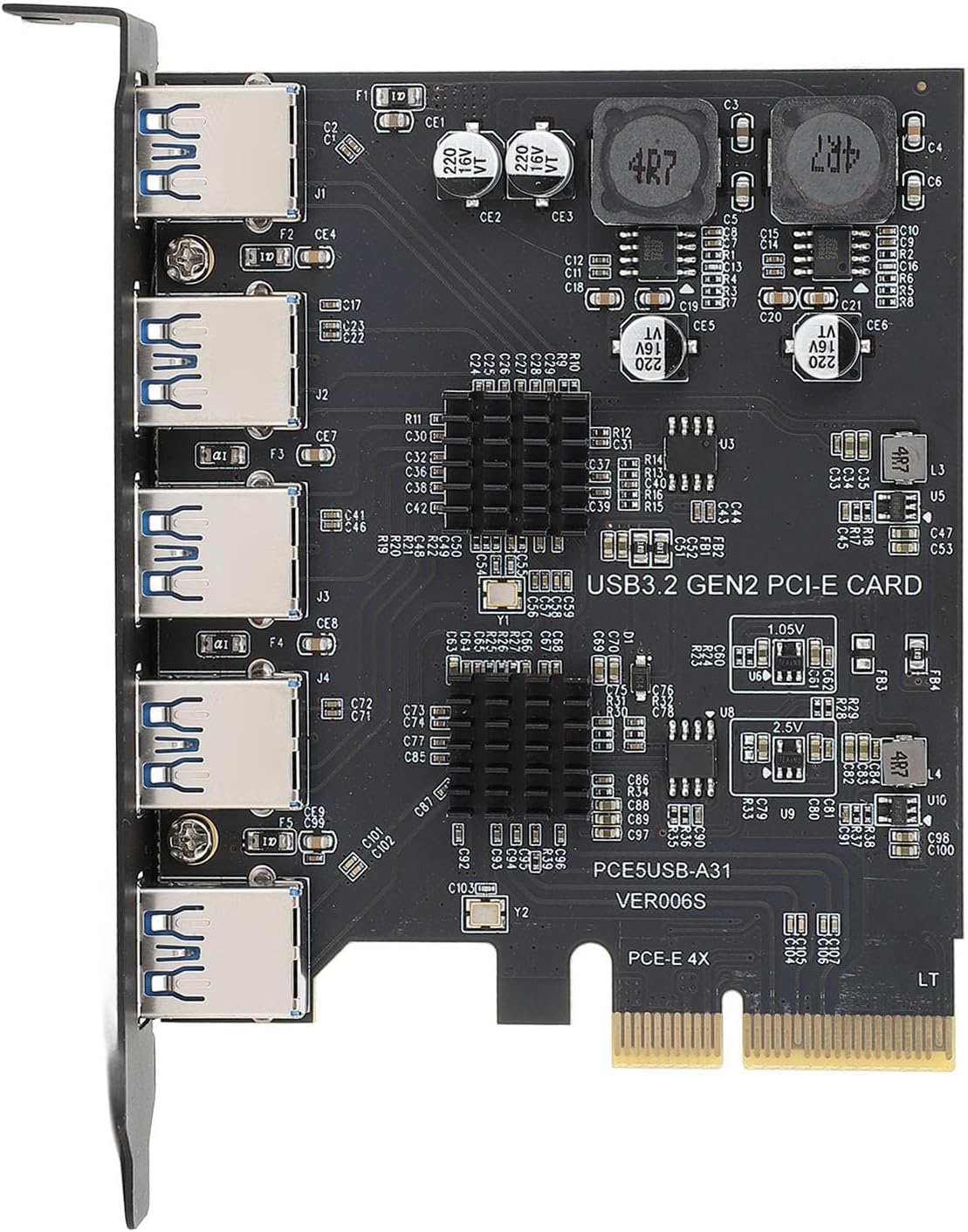 USB 3.2 Gen 2 Expansion Card, Premium Main Control Chip, 5 Ports, 10Gbps Transfer Rate, High Compatibility, for Windows 7 10 11 with for