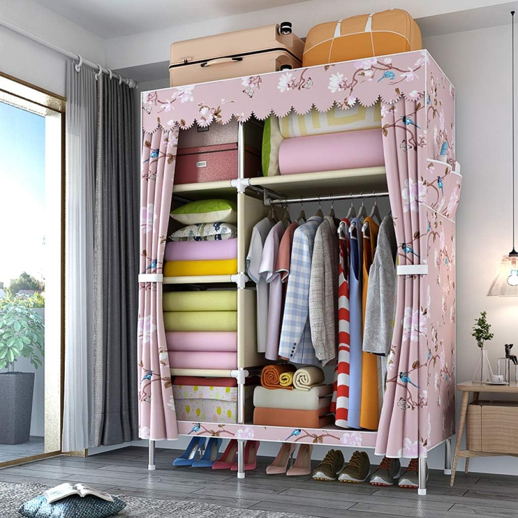 Cloth Wardrobe Closet, Portable Fabric Cabinet Simple Wardrobe Non-Woven Fabric Clothes Closet with Hanging Rack Garment Organizer Foldable Closet,A (C)