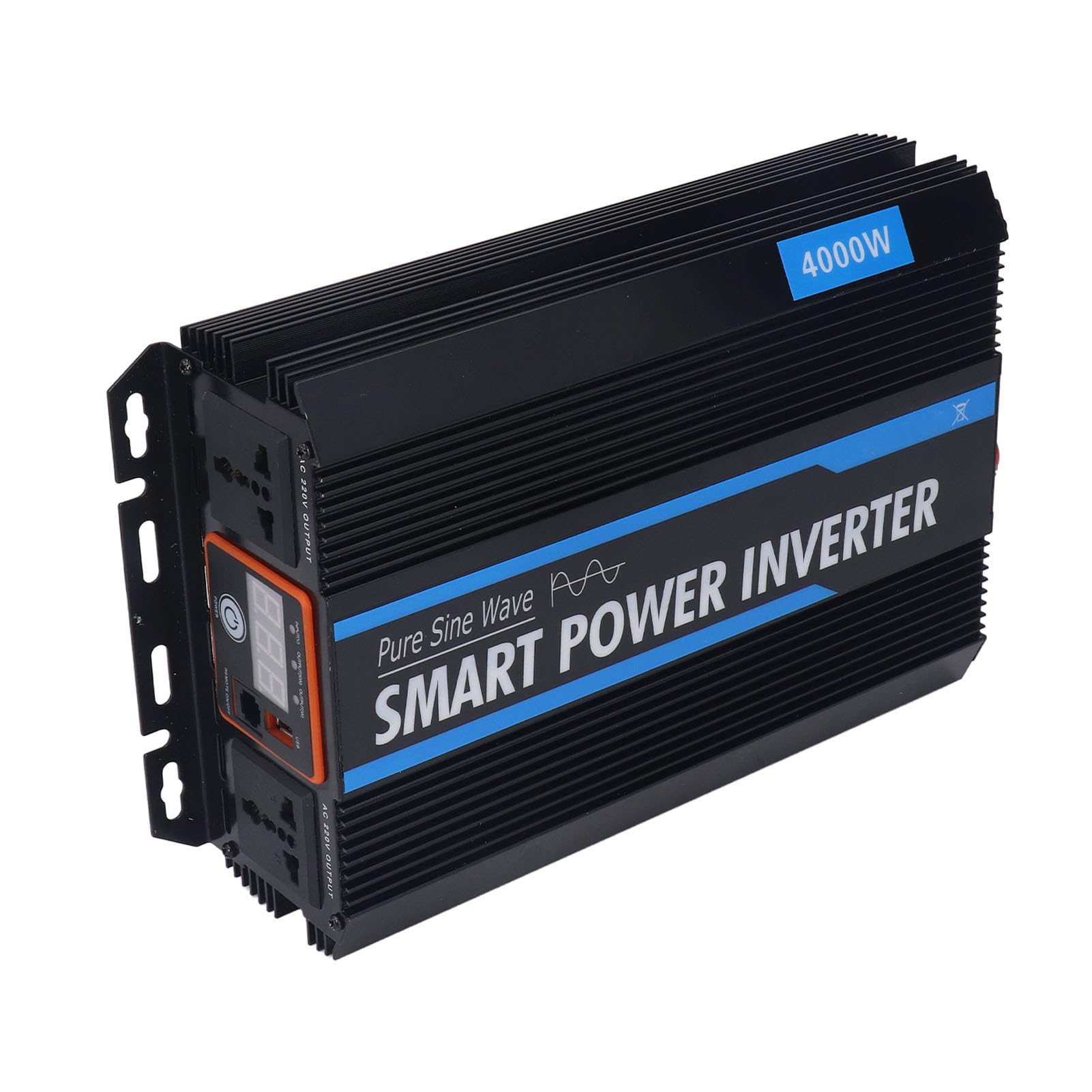 FTVOGUE Przetwornica Napięcia Przetwornica Czystej Fali Sinusoidalnej 4000 W DC 12 V na 220 V AC Stop Aluminium ABS z 2 Gniazdami Prądu Przemiennego Port USB i Zabezpieczenie Do Podróży Samochodem