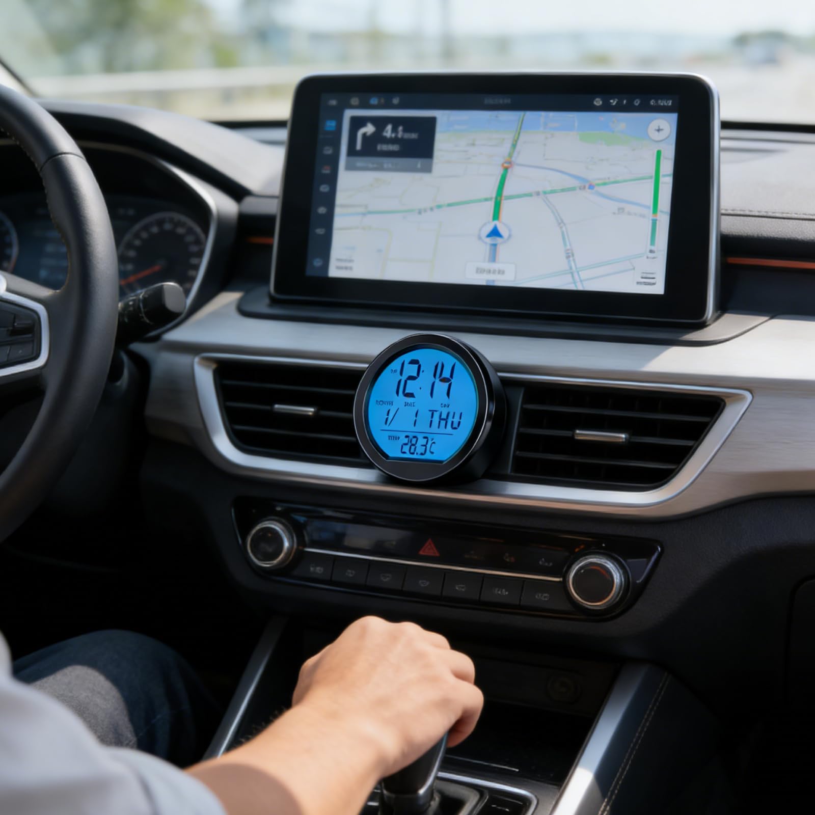 Termometro Orologio Digitale Per Auto, 3 In 1 Mini Orologio Da Cruscotto Auto A Batteria E Energia Solare Con Luce Notturna, Orologio Da Tavolo Digitale Display Temperatura E Data Per Veicoli E Uffici