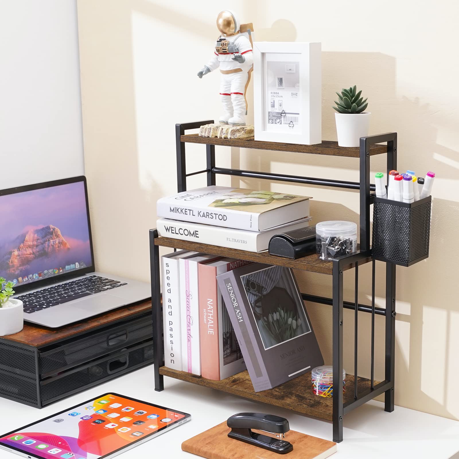 Étagère à épices Pour Comptoir, Support De Rangement Magnétique à 3 Niveaux Avec Marches En Bois Pour Cuisine, Sirop De Café, Protection Contre Les Chutes, Présentoir Polyvalent Pour Bouteilles De