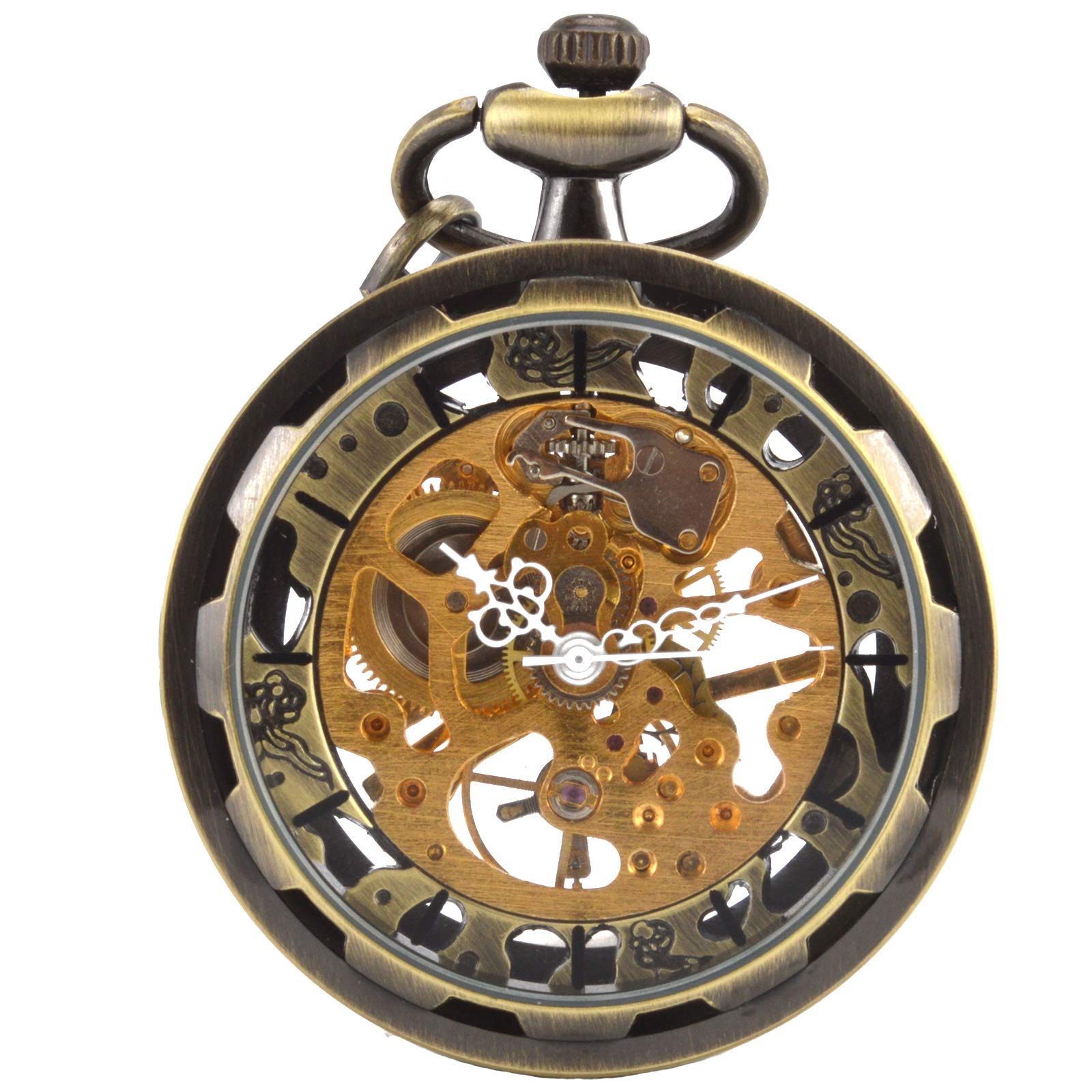 Buy WENSHIDA Steampunk Bronze Mens Pocket Watch Open Face Transparent Skeleton Mechanical Chain