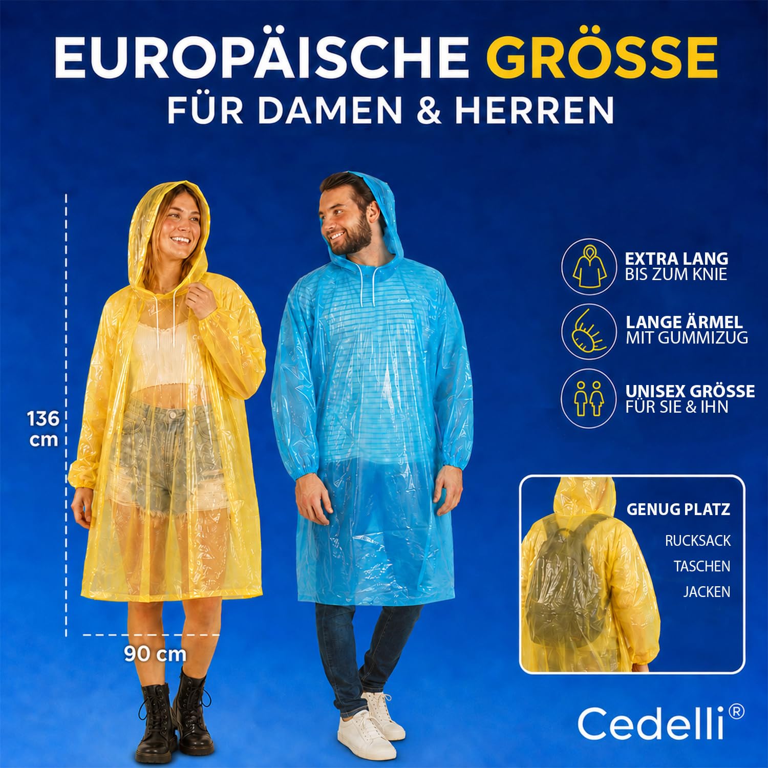 5 Einweg Regenponchos | Festivals, Karneval, Outdoor - extra robust!