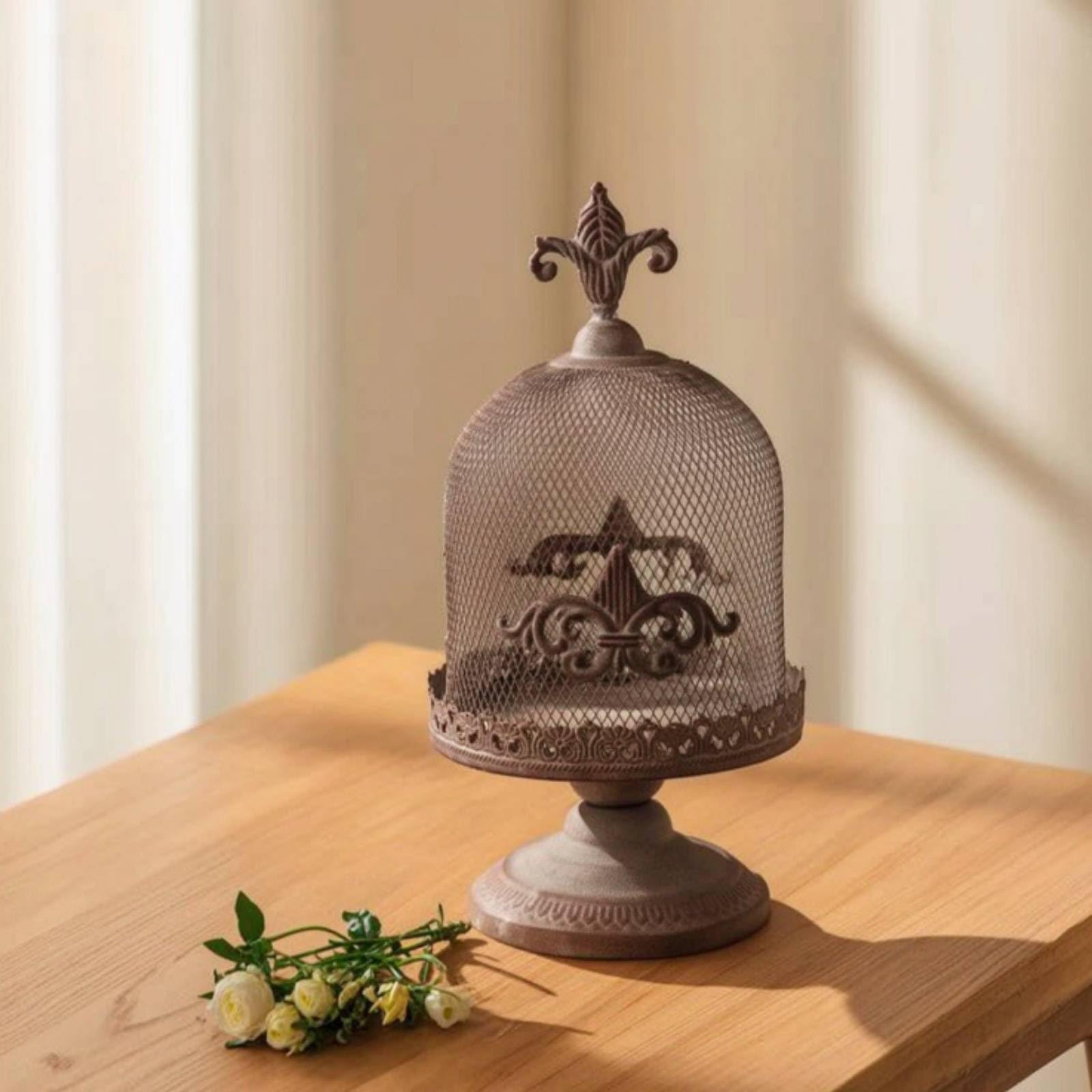 Cage Porte-Bougie Oiseau Lanterne Décorative Photophore Centre de Table Treillis Ajouré Laissant Danser Bord Inférieur à Arabesques Allure d'Époque, Grand A2582