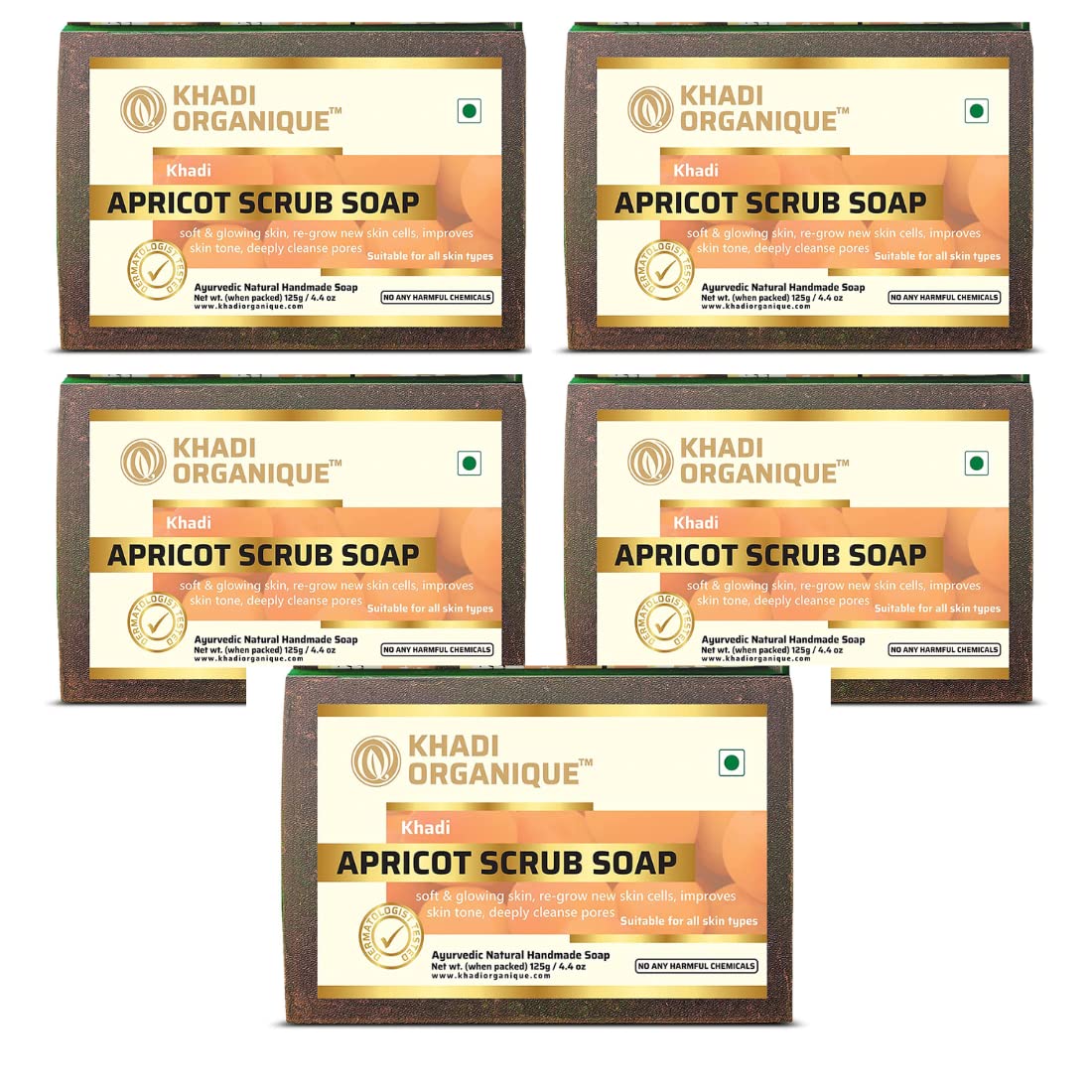 Khadi Organique Natural Herbal Apricot Scrub Soap Pack of 5