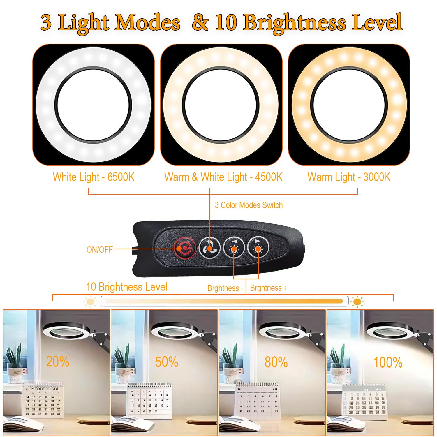 15-fache Lupe mit Licht – Echtglaslinse, 3 Farbmodi & einstellbare Helligkeit – 2-in-1-Schreibtischlampe mit Klemme und schwerem Sockel – flexibler Schwenkarm – ideal zum Basteln, Lesen, Reparieren