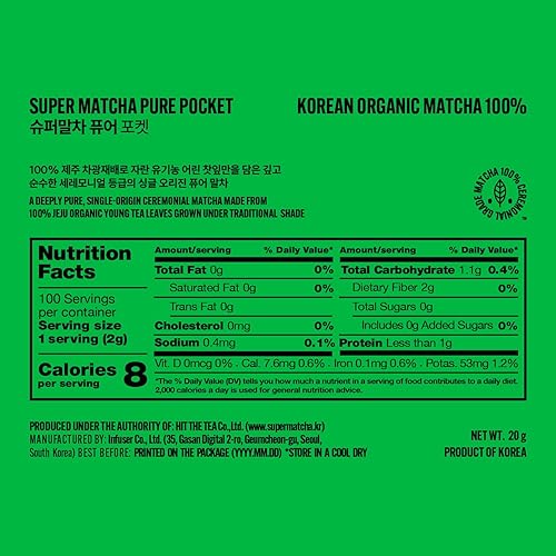 Miniatura 2 de SUPER MATCHA - Polvo puro de matcha 10 sobres, matcha de origen único de Corea del Sur, sin azúcar, 0.71 onzas (0.71 oz)