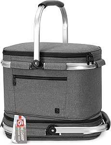ALLCAMP Insulated Cooler Bag portable Collapsible Picnic Basket Cooler with Sewn in Frame (Medium Gray)