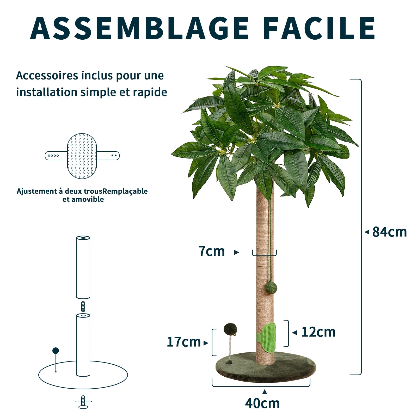 Meowoou 84 cm Griffoir pour Chat, Grattoir Chat d'intérieur Adultes et Chatons, Grand Griffe avec Corde en Sisal, Arbre Mignon avec Balle Suspendue