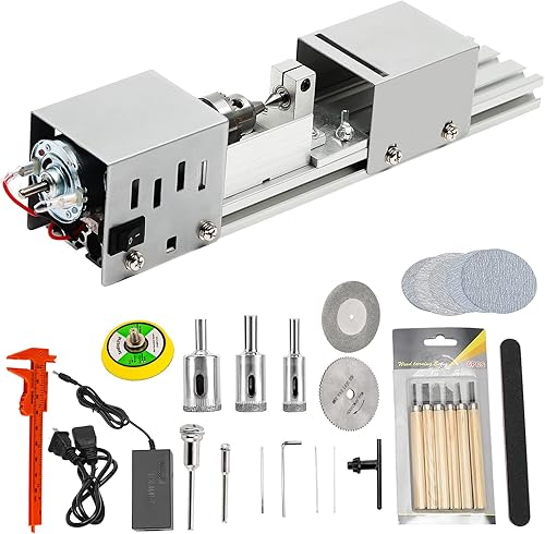 Mini máquina pulidora de cuentas de torno 12V-24VDC 96W DIY C-N-C Torno de madera Fresadora para mesa Carpintería Madera DIY Herramienta Torno Juego