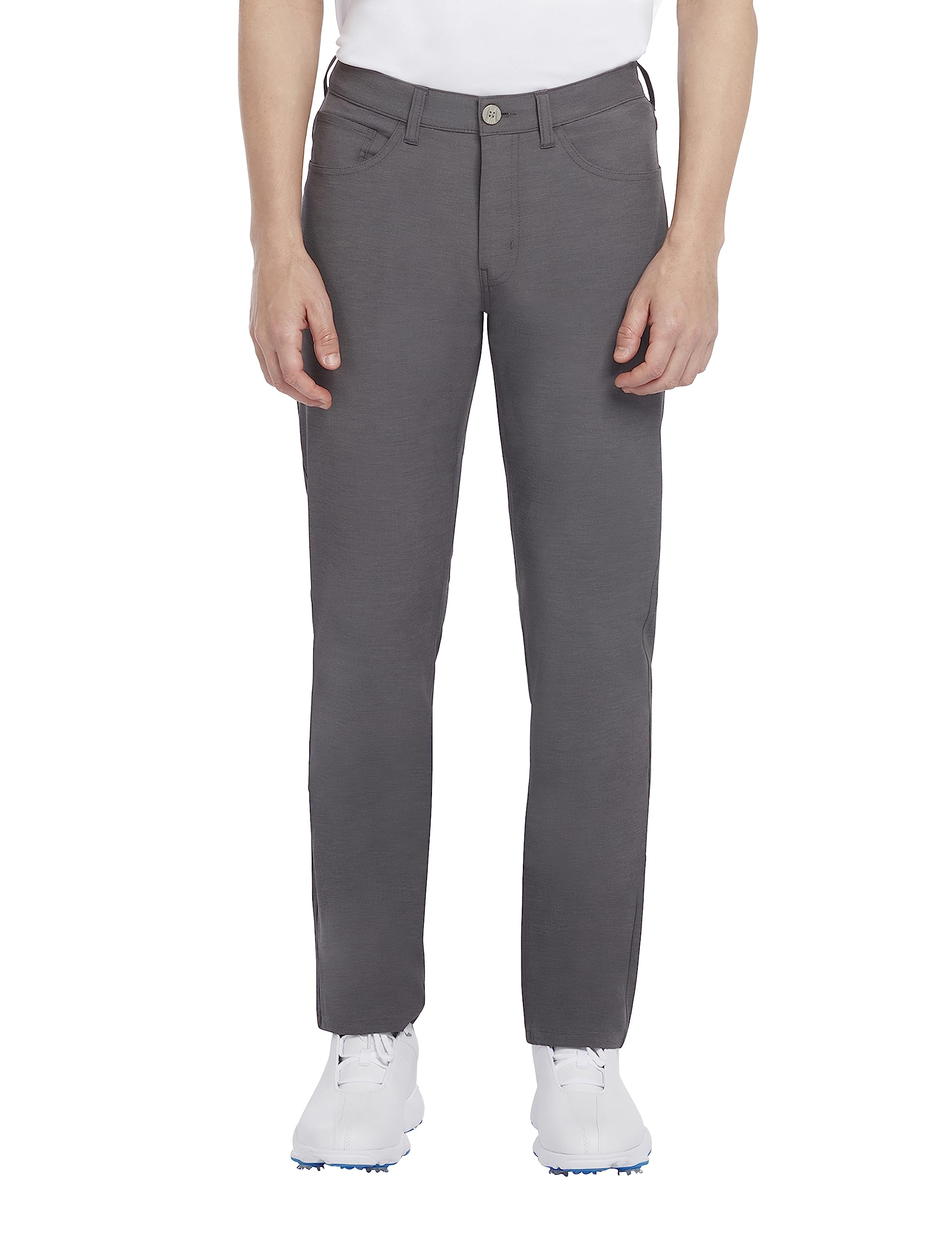 PGA Tour Mens Golf Trousers, 5 Pocket Design, Moisture Wicking, Stretch Regular Fit Pants, Grey, 34W UK