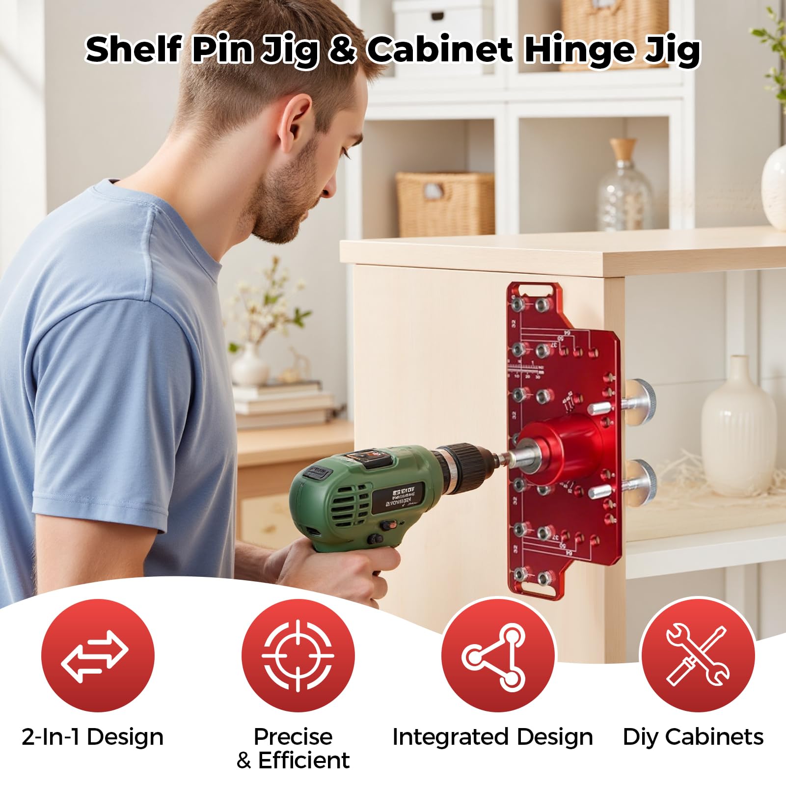 Boorsjabloon voor schapsteunen met 7 geharde boorleidingen Boorsjabloon Hoogwaardig aluminium 22 * 10 cm 1/4 inch 5 mm boorleiding 32 mm boorleidingen voor houtbewerking, klussen, doe-het-zelf (Rood