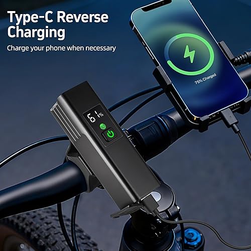 Miniatura 2 de Luz de bicicleta recargable por USB de 1800 lúmenes, batería de 4000 mAh con función de banco de energía, 5 modos de luz, luces de bicicleta