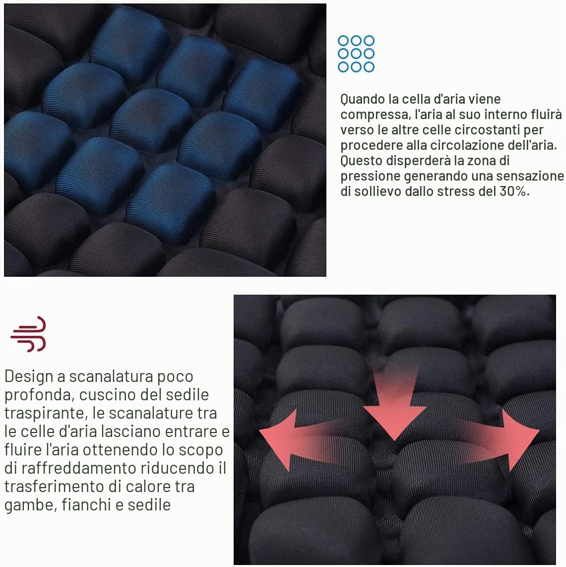 Cuscino per Sella Moto, Aria Sedile Tampone Acqua Raffreddamento Cuscino Sedile per Selle Crociera Cruiser (30 X 23 cm per Passagiere)