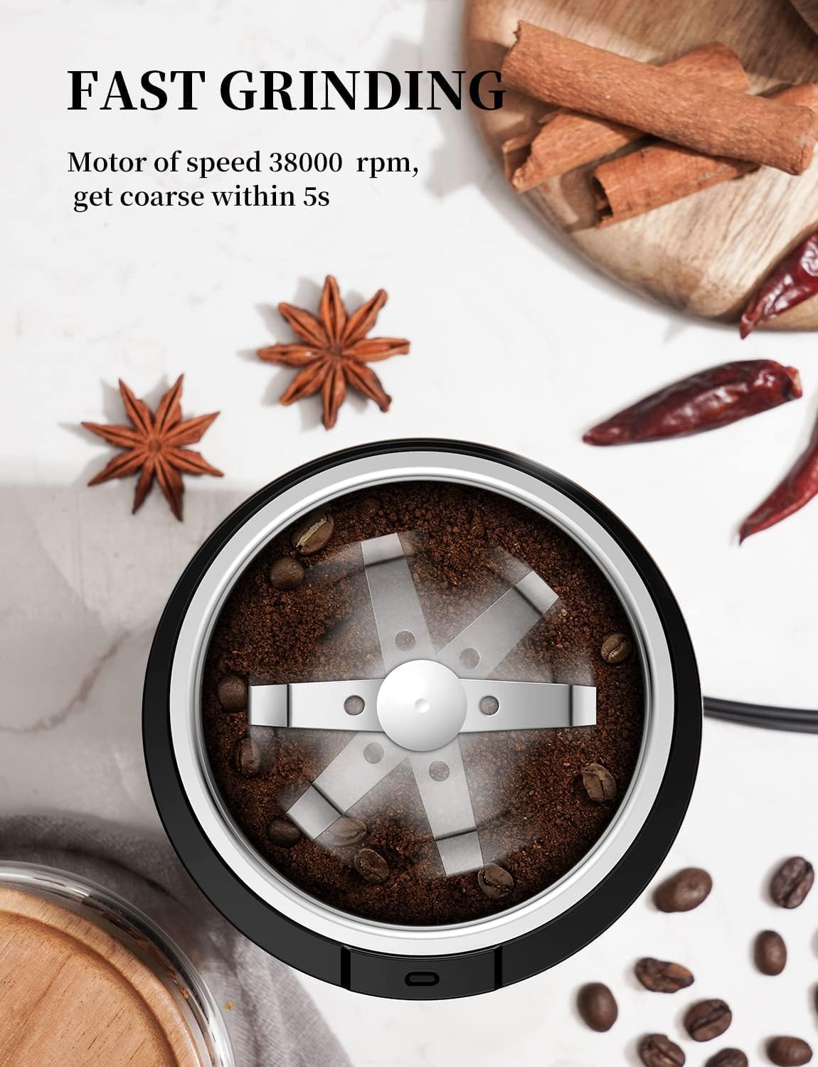 SHARDOR Electric Coffee Grinder with Safe and Durable 304 Stainless Steel Blades,Fast Grinding for Coffee Beans, Dried Spice, Nuts, Herbs with Cleaning Brush 3 715EIPg2QyL. AC SL1500