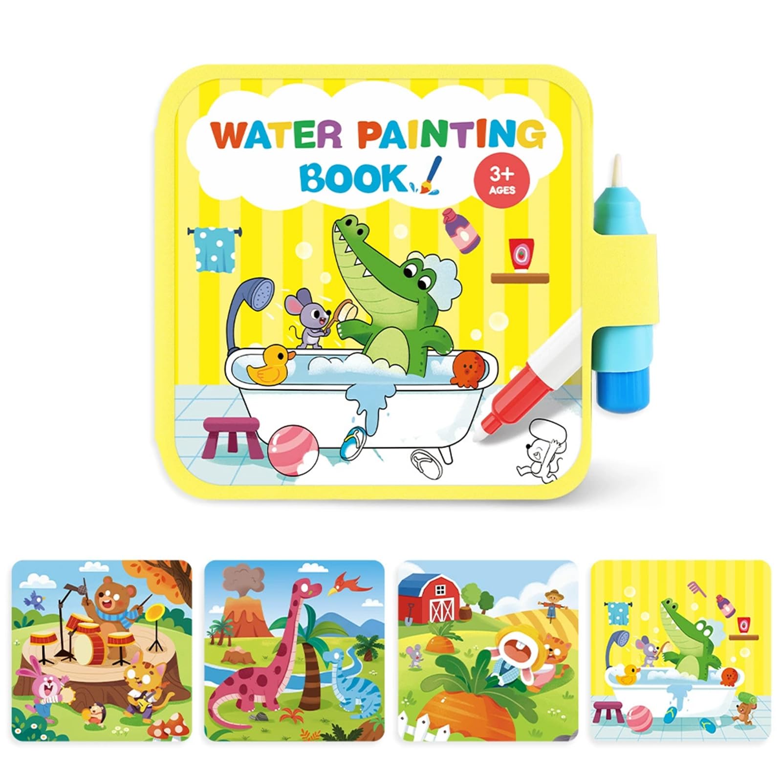 Reusable Water Painting Books for Kids – Magic Water Reveal Coloring Books with Water Pens, No-Mess Coloring Book, Portable Educational Doodle Drawing Toy, Fun Travel Activity (E)