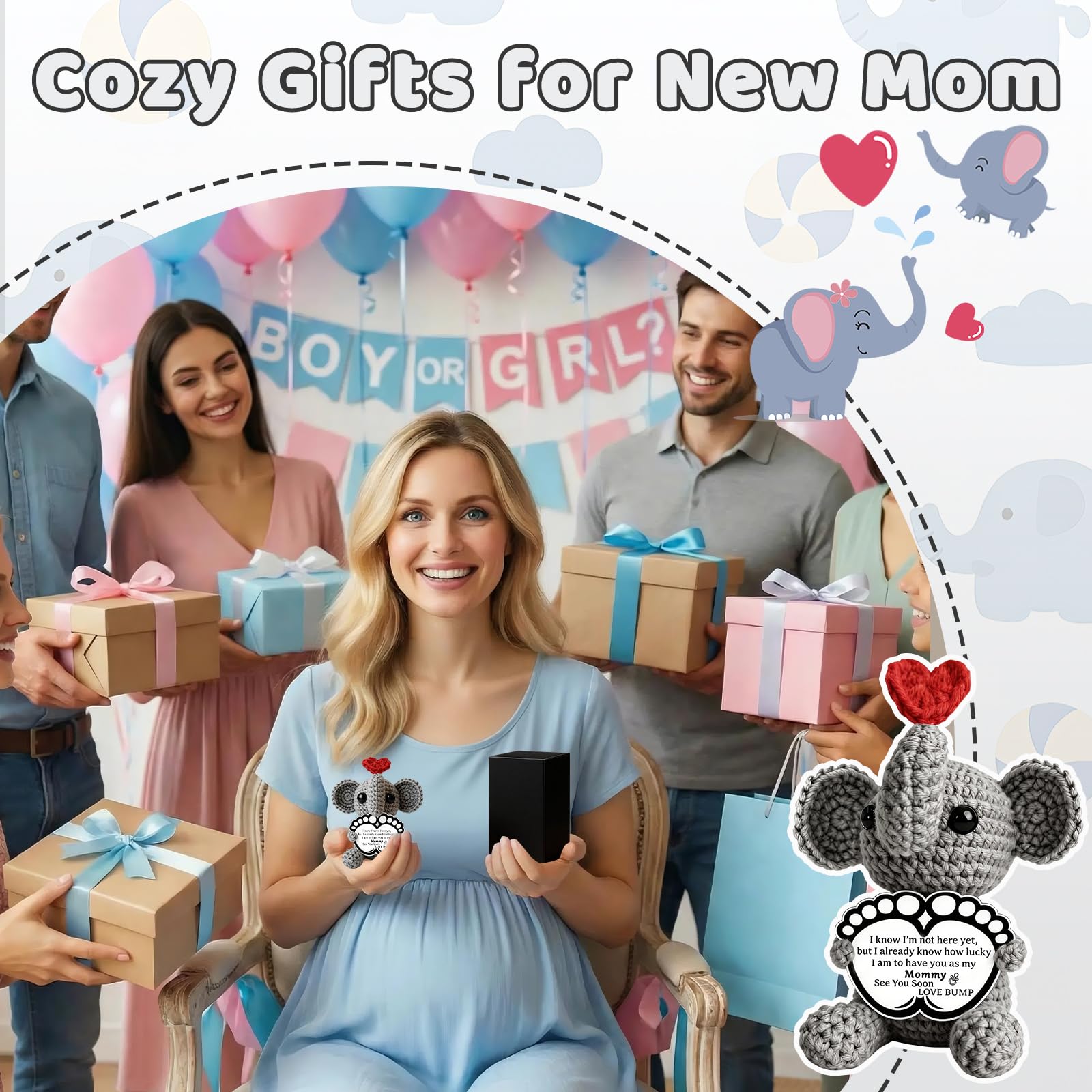 New Mom Gifts First Time Mom to Be Pregnant Expecting Mommy Birthday Gifts for Handmade Cozy Crochet Elephant Best Cute Present Boy Girl Moms Mama from Husband Baby Shower Essentials