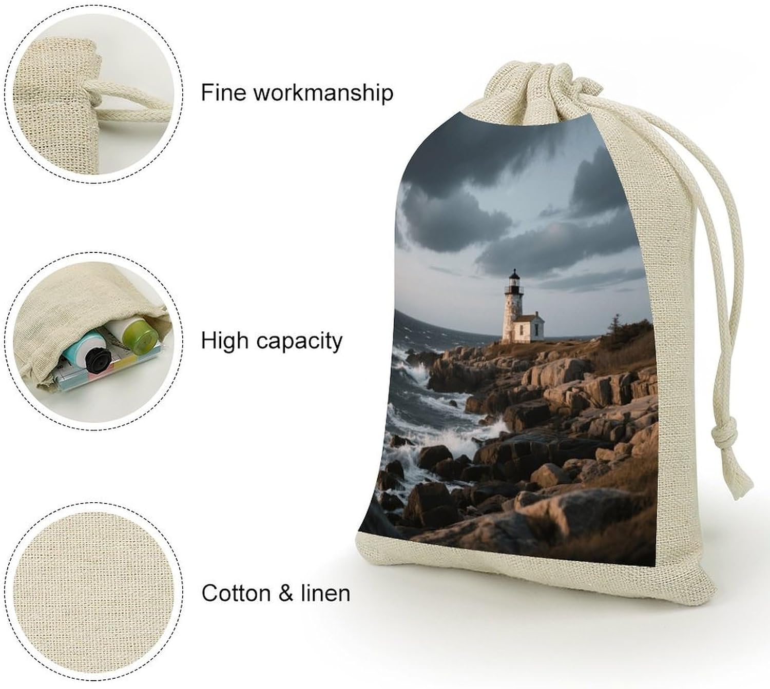 LZAHDCN Coast And Lighthouse 8 Pack Drawstring Bags, Reusable Small Pouches, Drawstring Gift Bags for Party Wedding Home Storage image 3