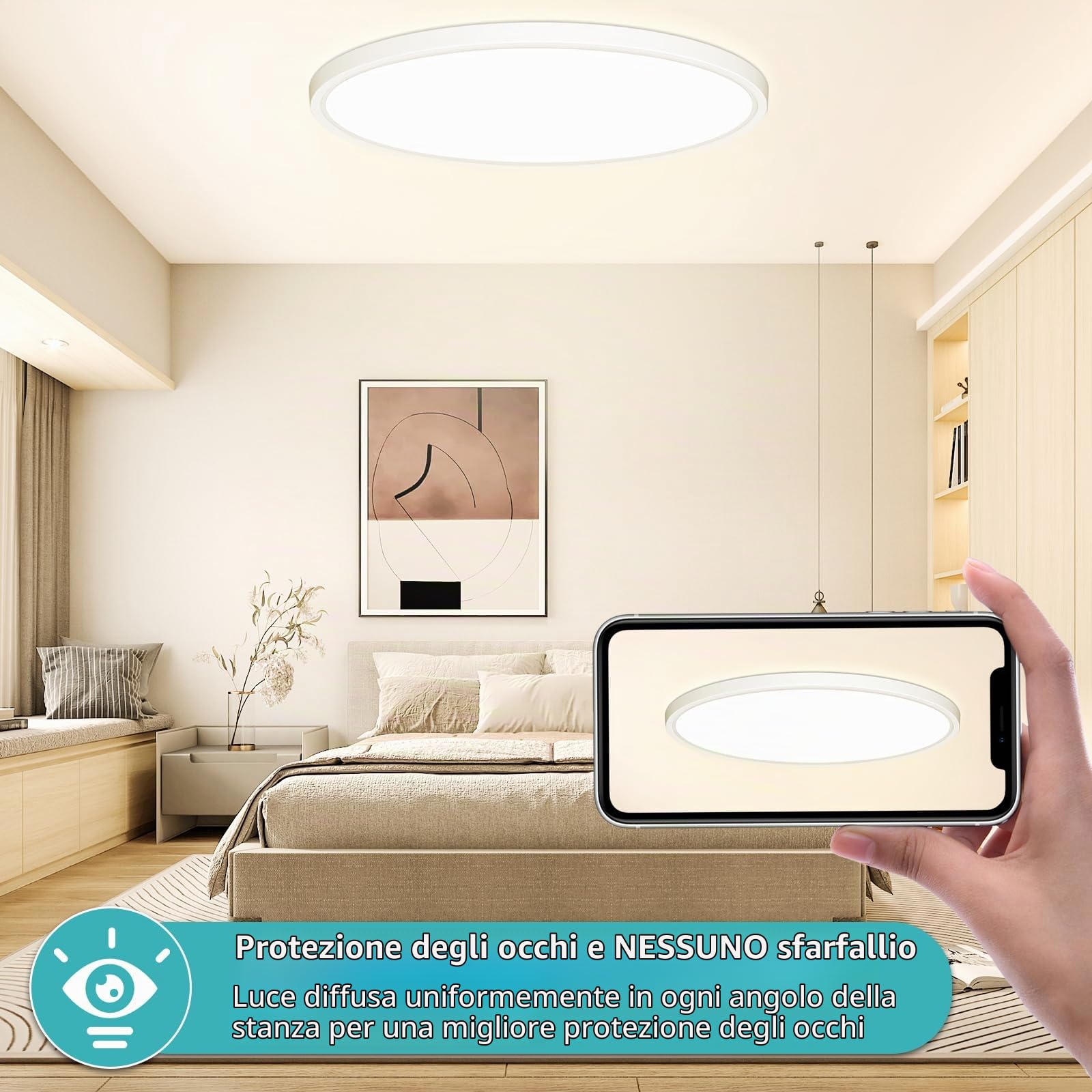 Ø40cm Plafoniera LED da Soffitto, 4000LM Lampade da Soffitto 36W Ultra-Sottile Lampadario Moderni Rotonda Plafoniere per Soggiorno IP44 Impermeabile Plafon per Bagno, Cucina, Camera da Letto