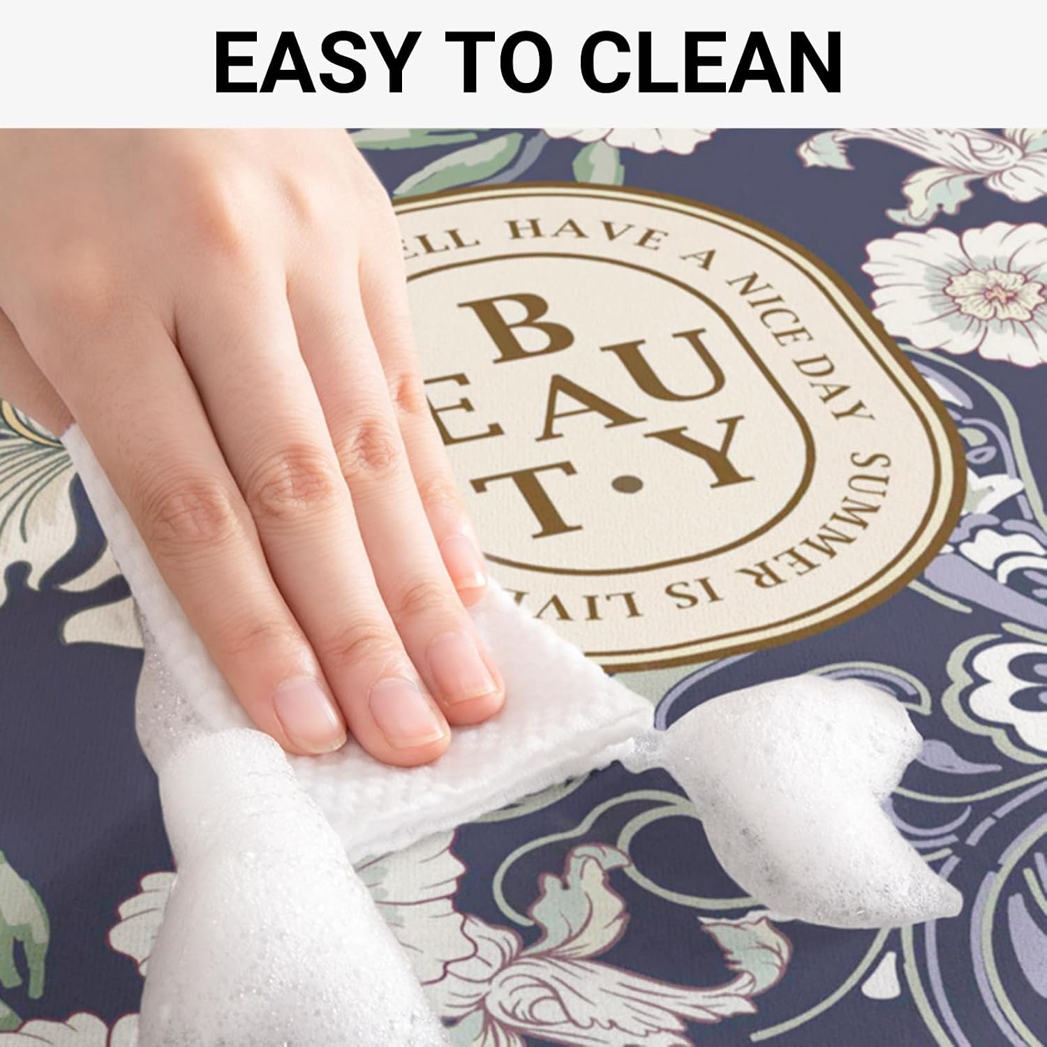Floral Print Washing Machine Mat for Top Load Washer and Dryer – Non-Slip, Absorbent, Quick-Dry Washer Dust Cover Pad – Decorative Laundry Room Kitchen Protector Mat (Misty Cyan, 24''x16'')