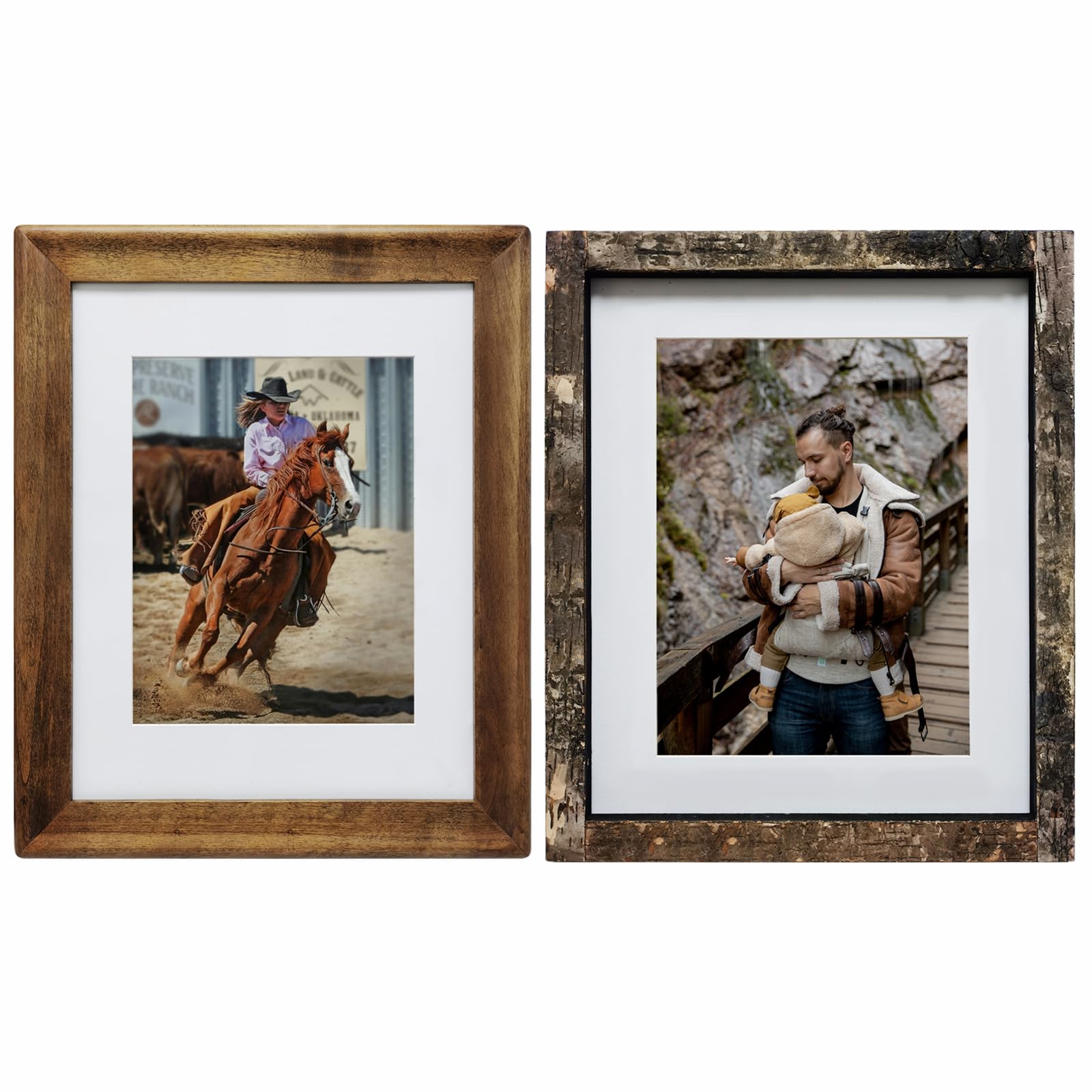11x14 Brown Wood Picture Frames and Natural Tree Bark Rustic Picture frames Display Pictures 11x14 with Mat or 8x10 without Matfor Wall Hanging