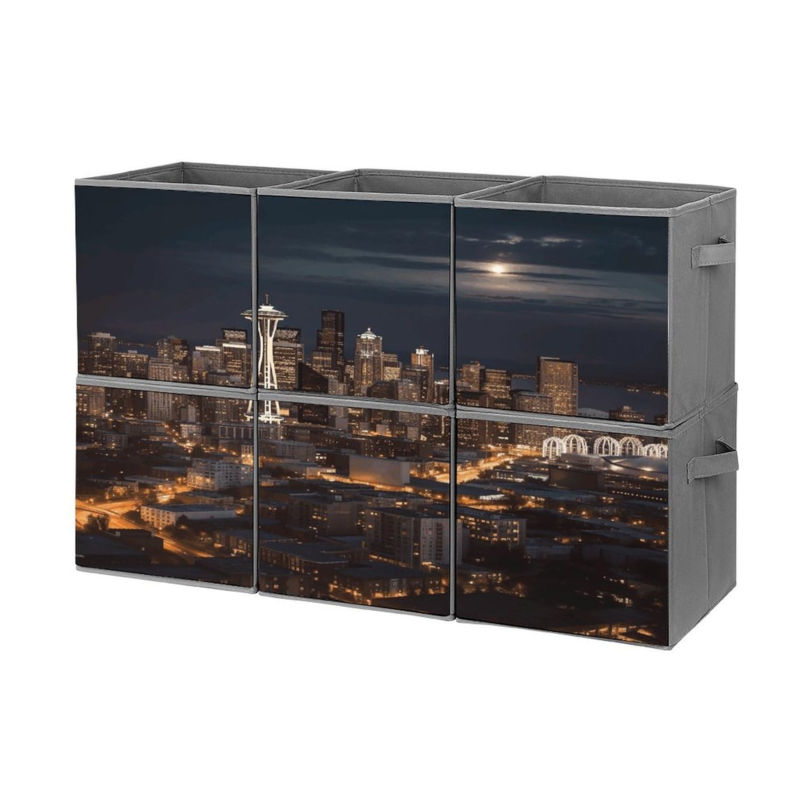FodPand City Seattle Storage Bins Cubes Fabric Cube Organizer Foldable Storage Boxes Large Storage Baskets Oxford Cloth Cube Bins for Home Clothes Closet Organizers 6 Pack