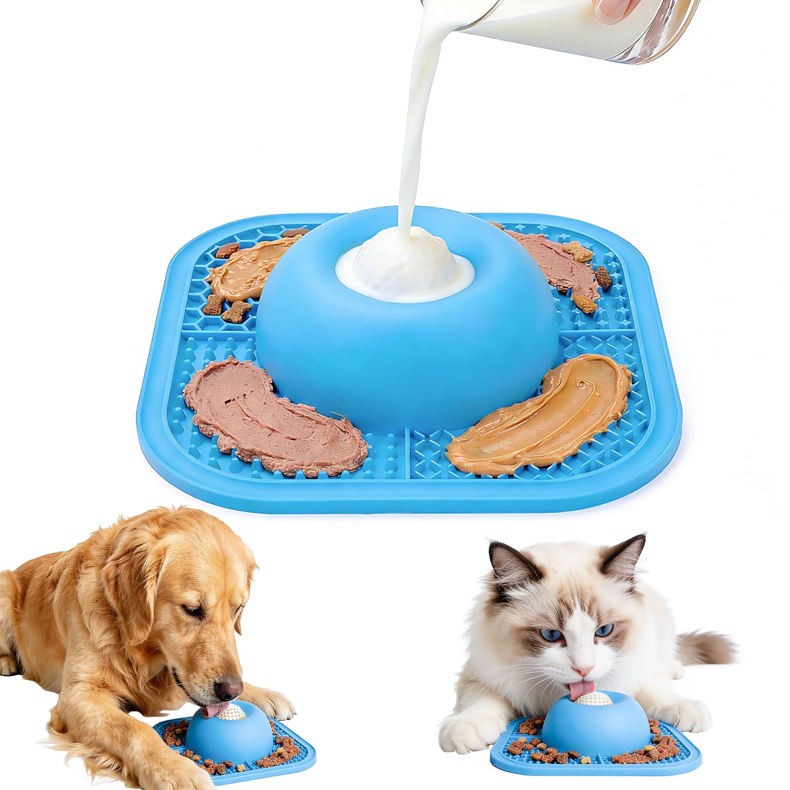 Slow Feeder Dog Bowls(Entertained Ball-in) Slow Down Eating Dog Lick Bowl Anti-Slip Dog Food Bowls for Liquid Treats,Dietary Supplement Post-op Nutrition Anxiety Relief- Blue