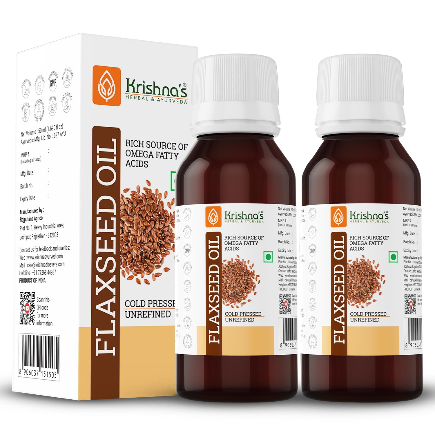 Krishna's Flaxseed Oil (50 ml)(Pack of 2) | Virgin Cold Pressed Flex seed oil | Rich in Omega 3-6-9 | Made in Kachi Ghani-image-40