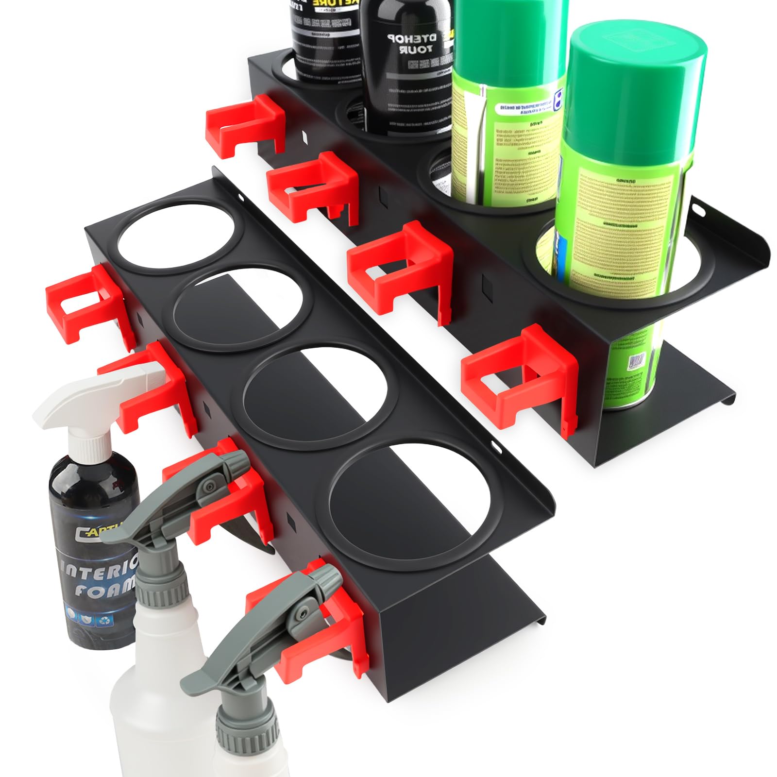 Lot de 2 supports pour vaporisateurs - En acier - Étagère murale de garage - Avec 8 crochets - Organiseur pour pulvérisateur - Pour garage, van, atelier