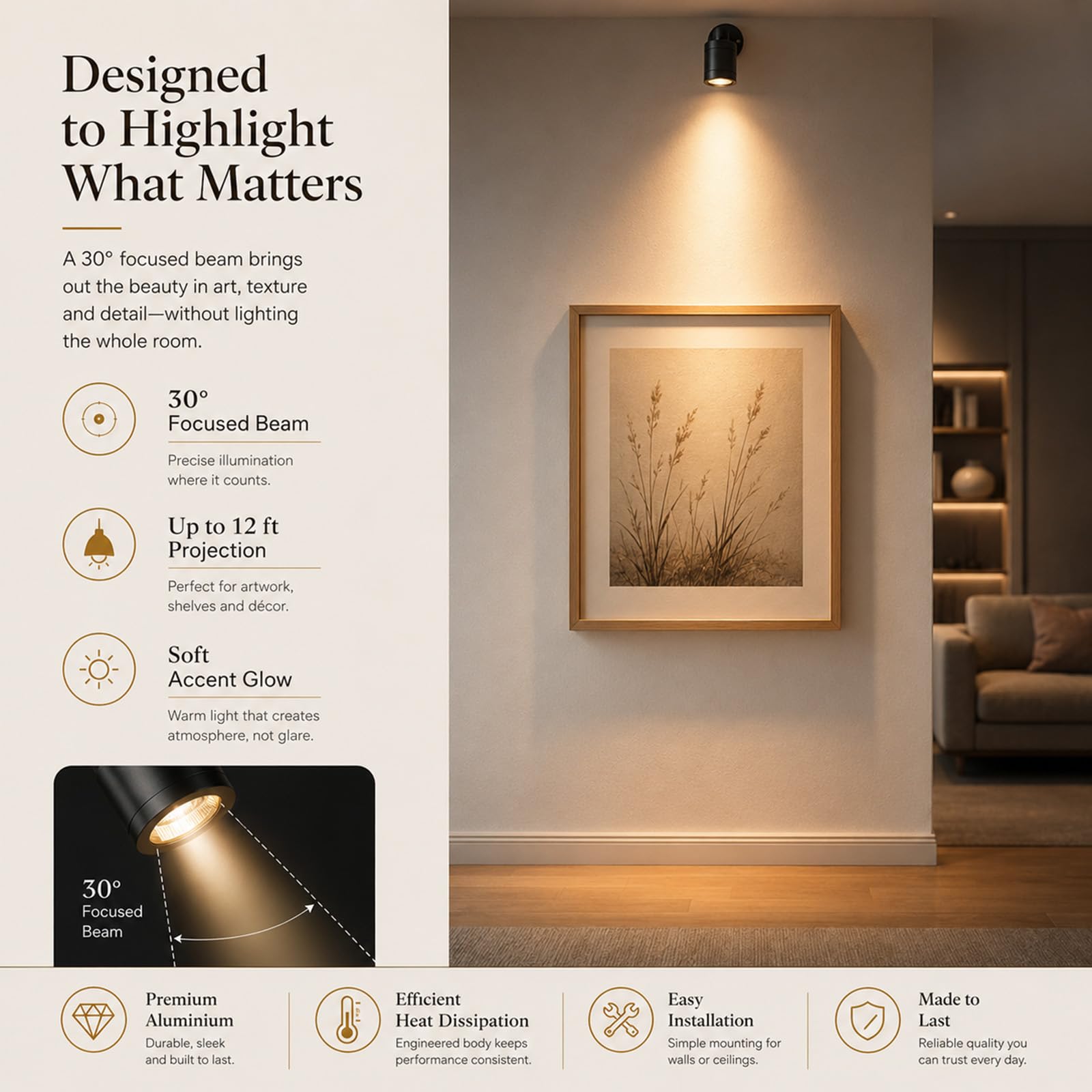 Monsing Focos LED para uso en interiores, iluminación para armarios, luces para cuadros, luces de acento, mini foco LED giratorio de 1 W para armarios, pasillos, galerías, tiendas, joyeros