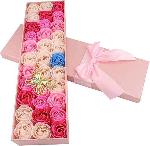Miniatura 6 de JIALEEY 33 piezas de jabón de baño perfumado floral pétalos de flores, aceite esencial para plantas, juego de jabón de rosas, ideas de regalo para