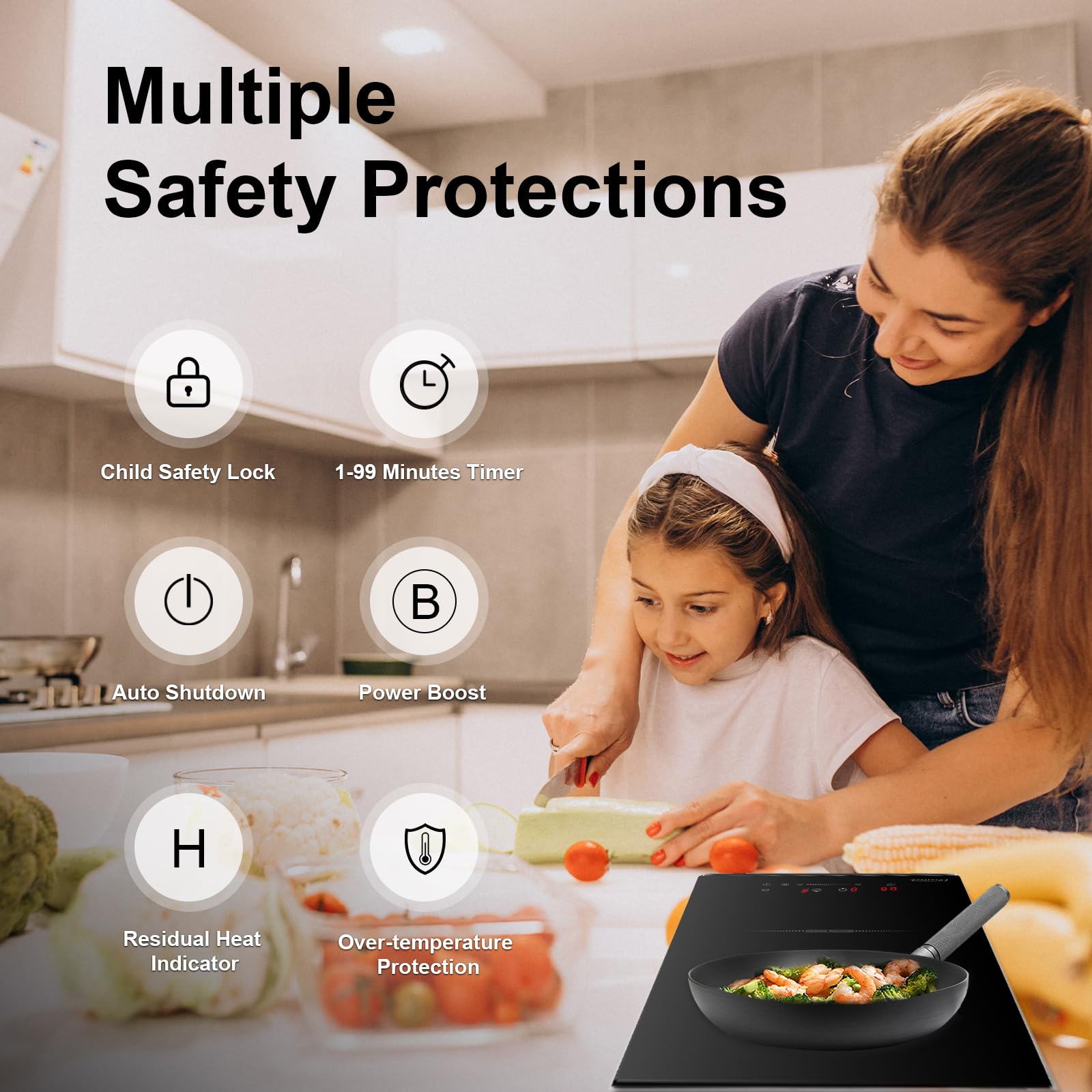 COVERCOOK 2 Ring Electric Hob, Built-in 30 cm Induction Hob, Double Electric Hob with Boost Function, Slider Touch Control, Timer, Child Safety Lock, 9 Power Levels, 3500W, Hard Wired, No Plug — view 3