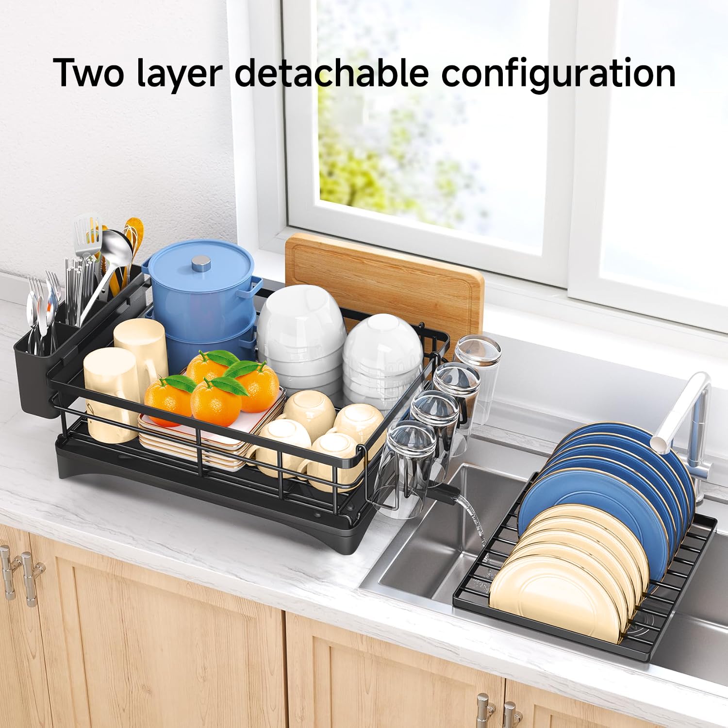 Dish Drying Rack?Durable, Rust-Proof Large 2 Tier Dish Racks for Kitchen Counter, Stainless Steel Kitchen Dish Drying stand,Detachable Capacity Dish Drainer Organizer with Cutlery & Cup Holder